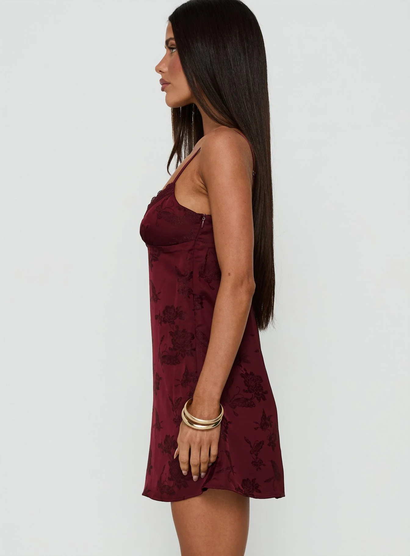 Had Me At Hello Lace Trim Mini Dress Burgundy - luluinthesky