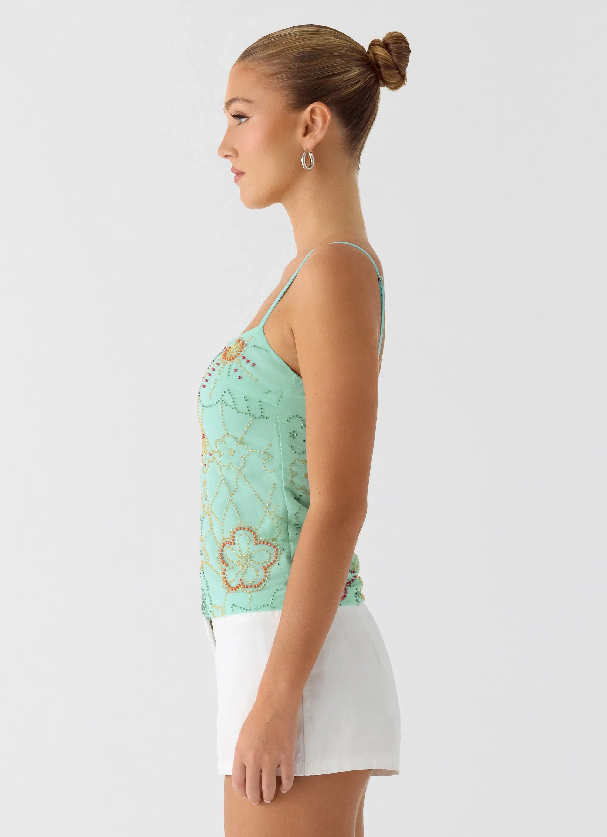Be Alright Beaded Top - Turquoise