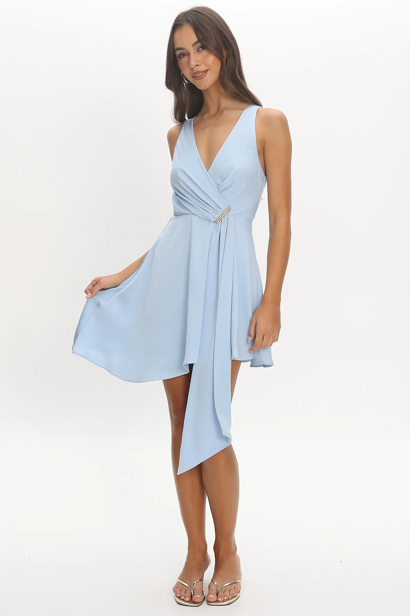 Riviera Nights Wrap Mini Dress Baby Blue - luluinthesky