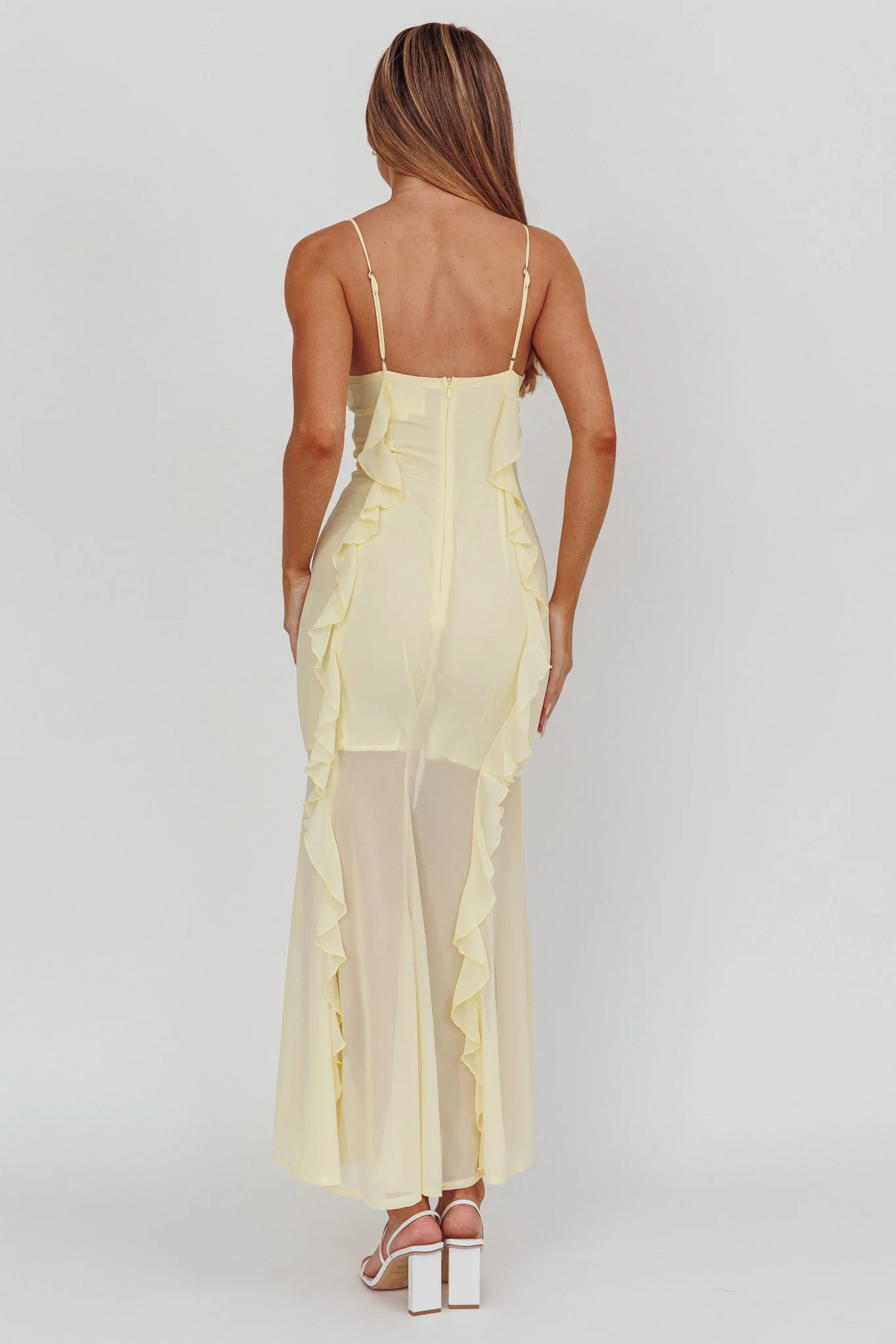 Frannie Vertical Ruffle Maxi Dress Lemon