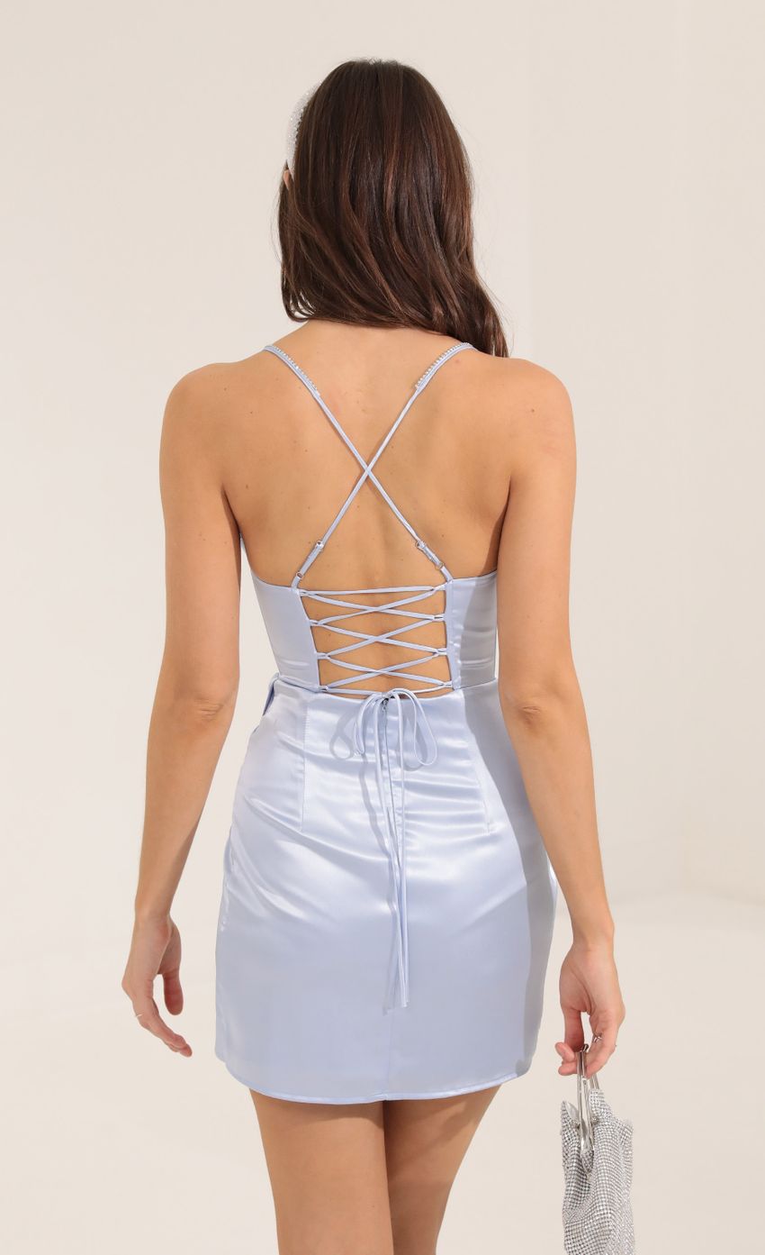 Satin Drape Dress in Blue