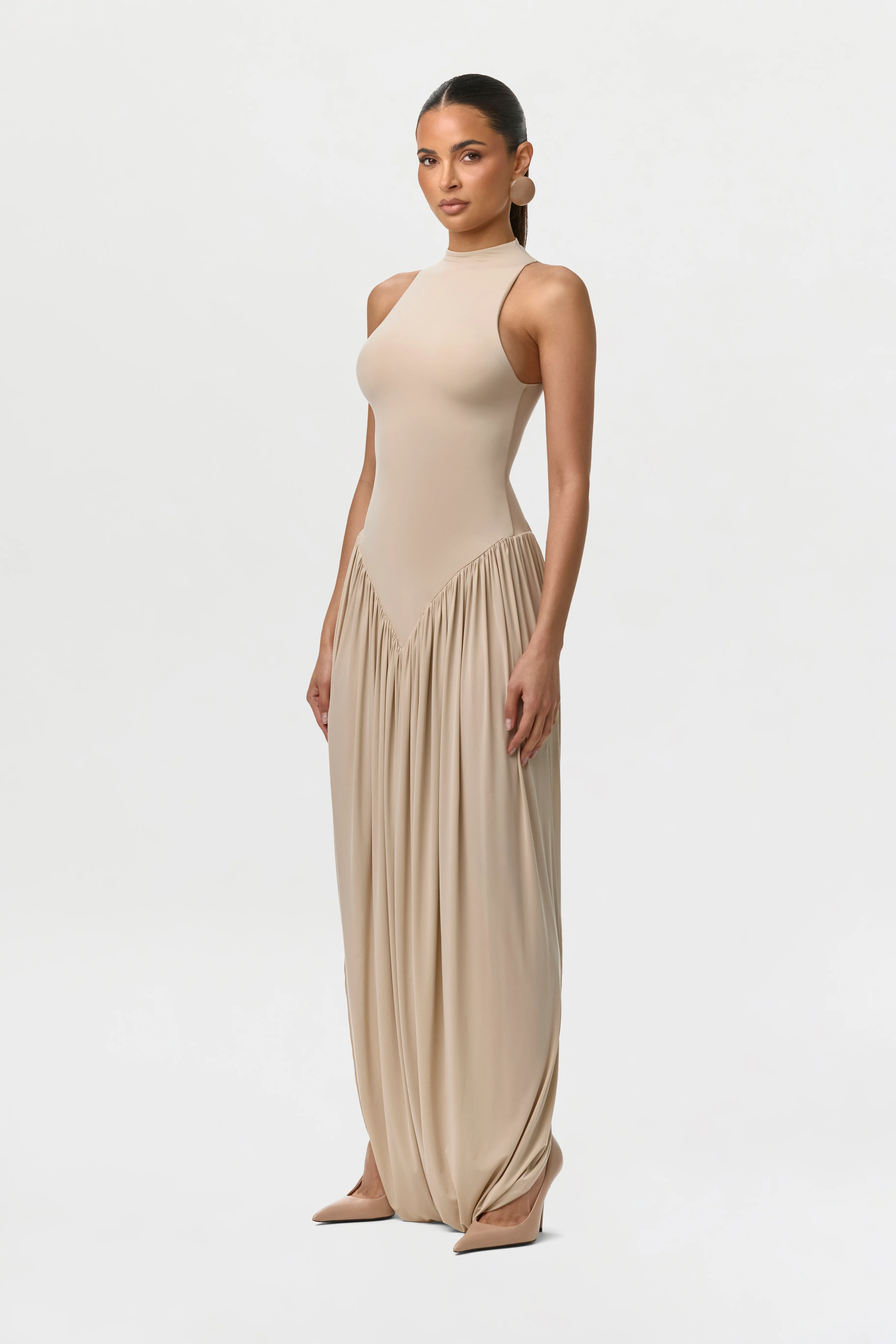 Naked Sleeveless Draped Midi Dress