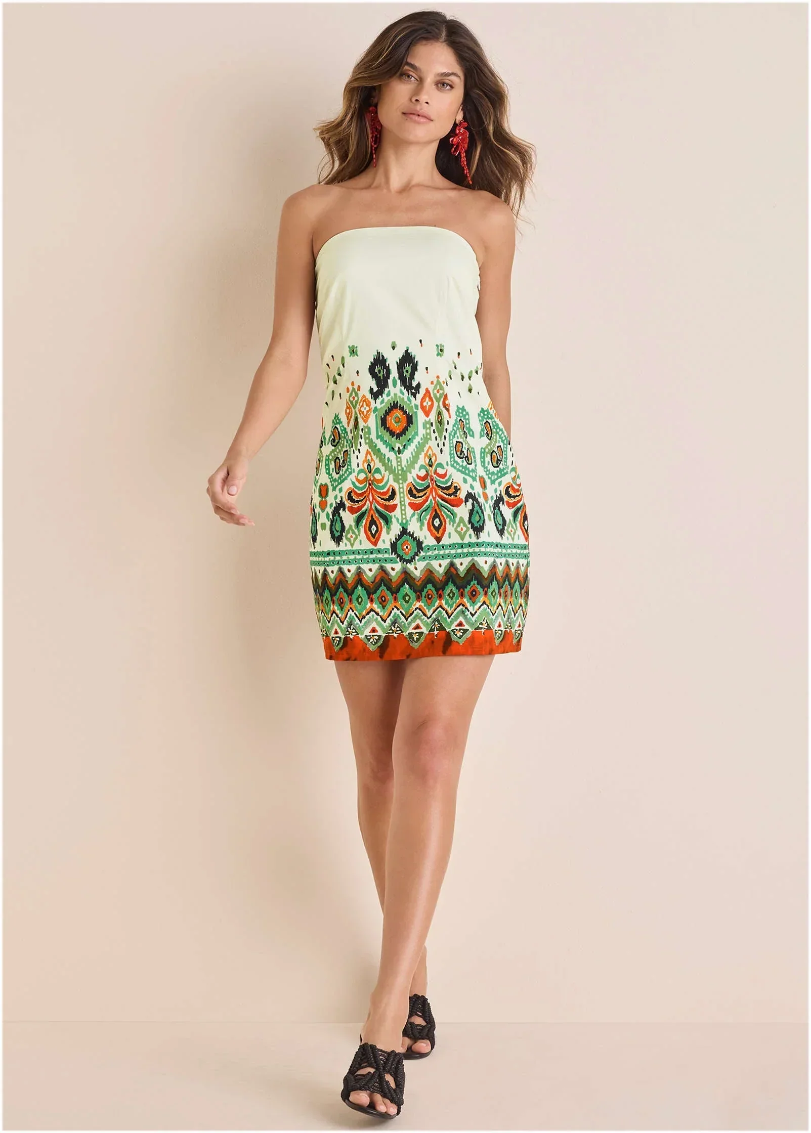Poplin Strapless Mini Dress Seti Olive Ikat