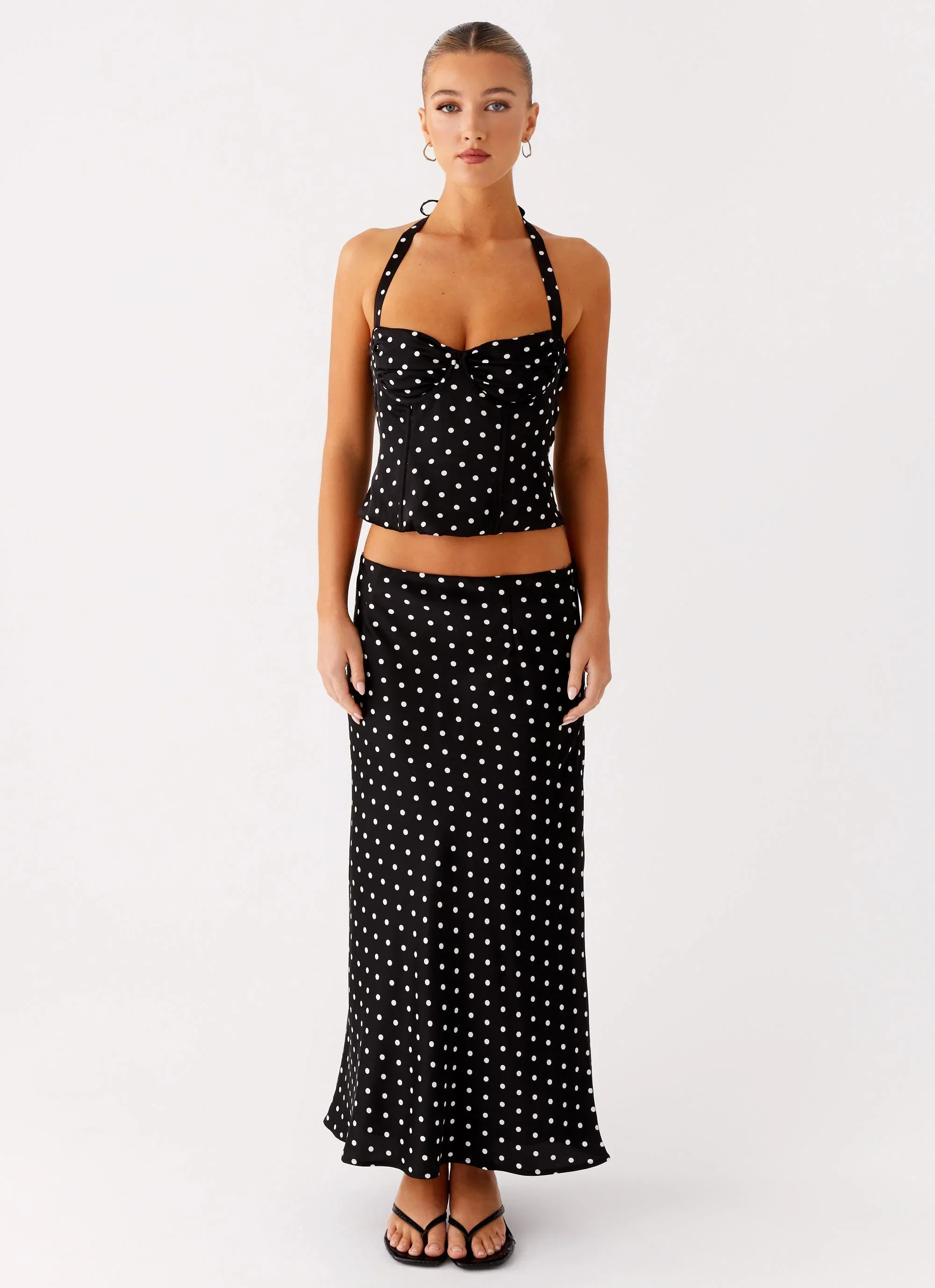 Breanne Midi Skirt - Black Polka Dot