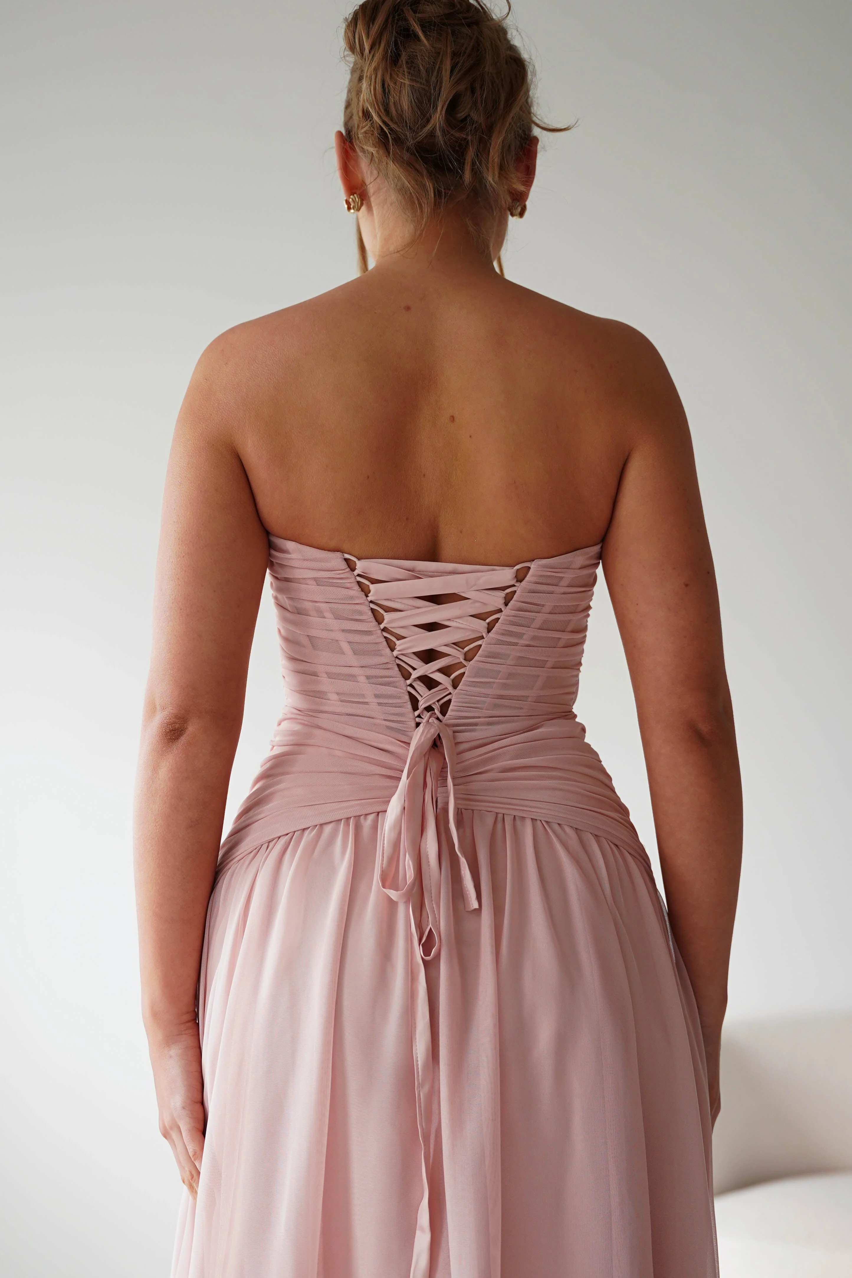 Nicolette Strapless Chiffon Maxi Gown | Blush