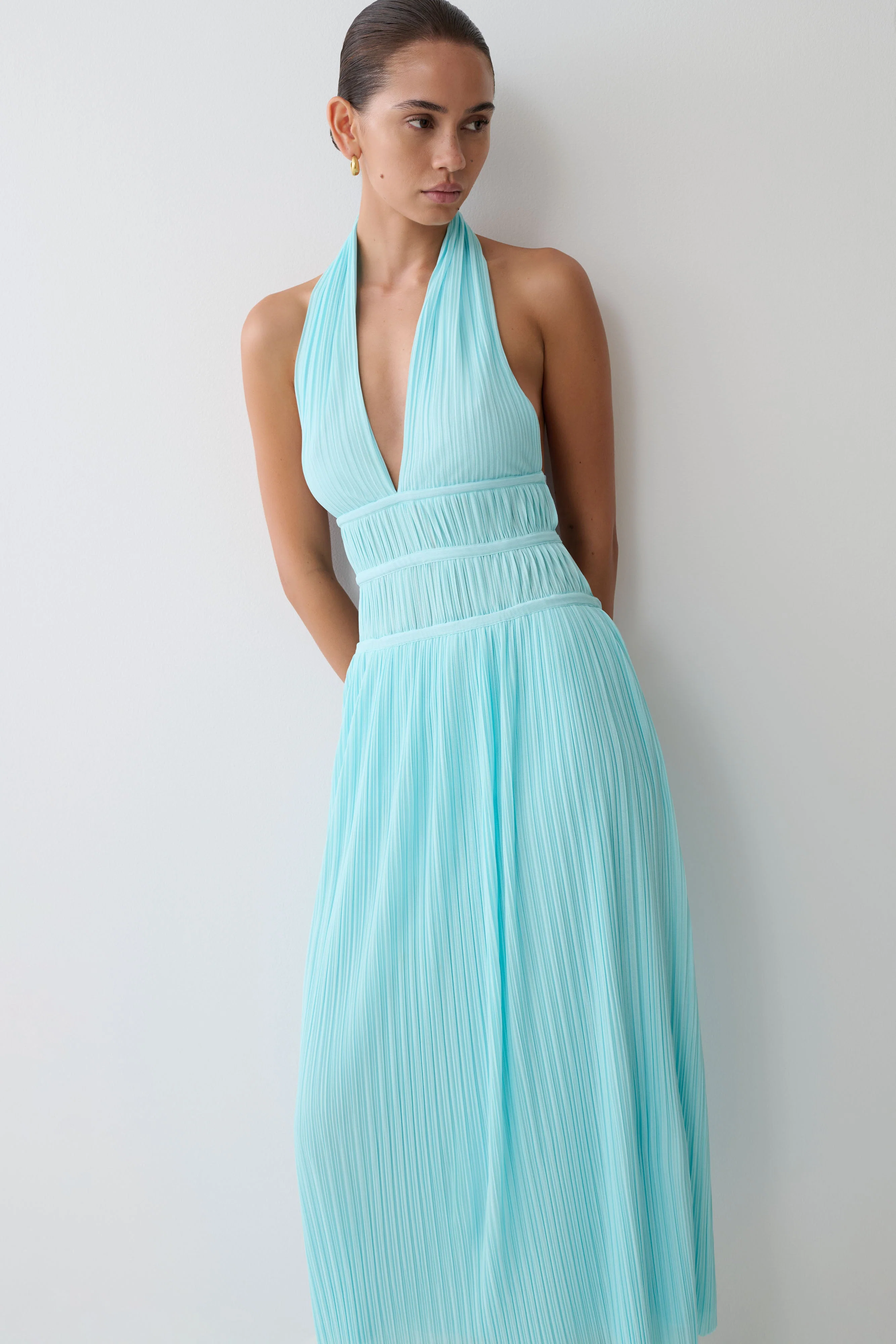 Thien Cowl Halter Midi Dress - Blue