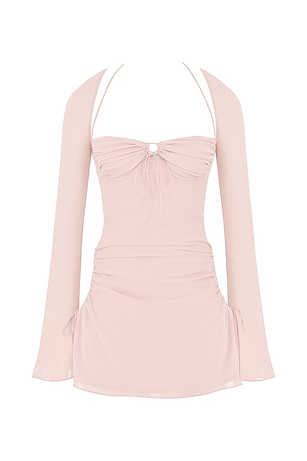 Pink Quartz Chiffon Cutout Halter Mini Dress