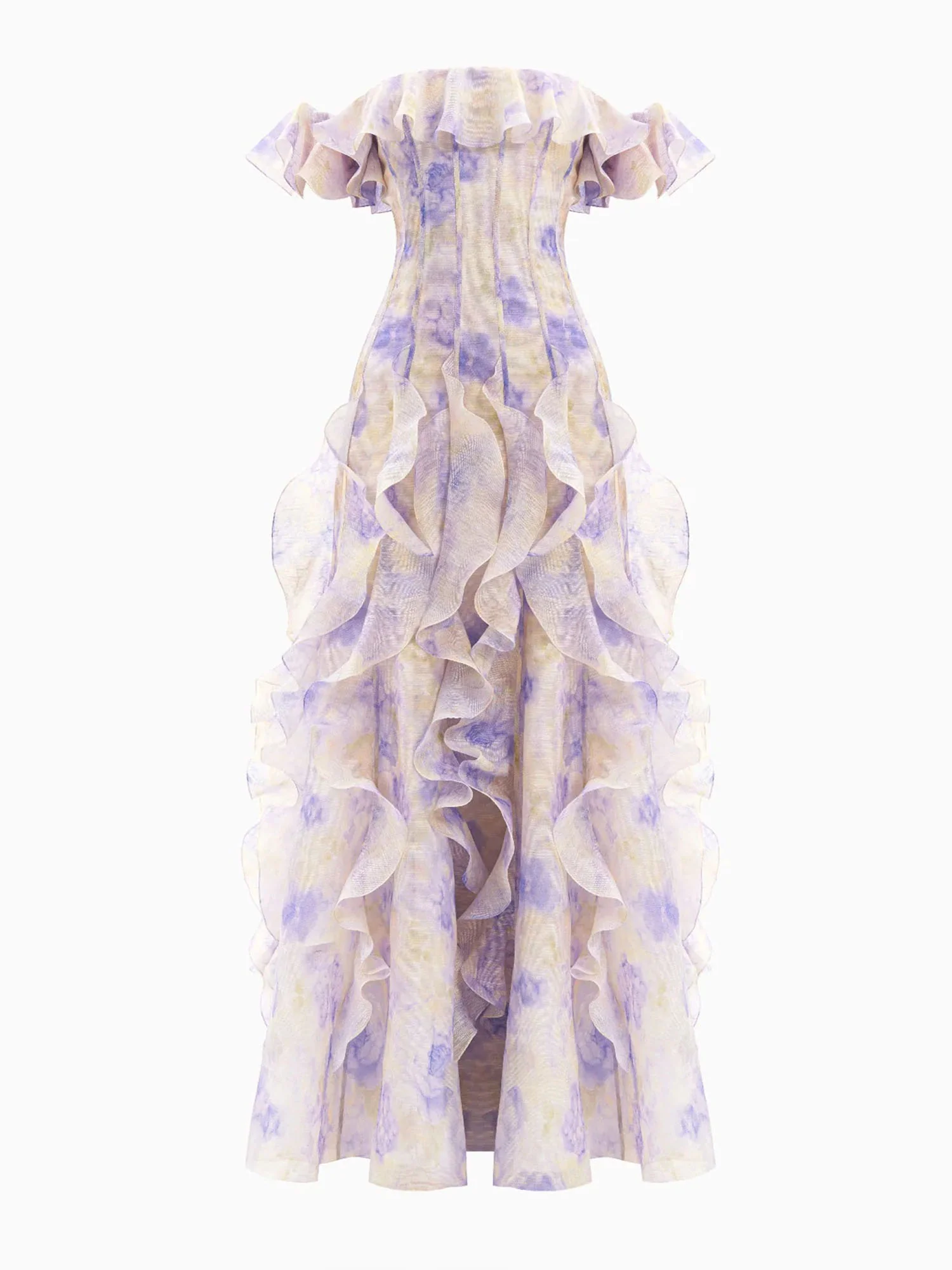 Lilac Off-Shoulder Ruffle Maxi Dress