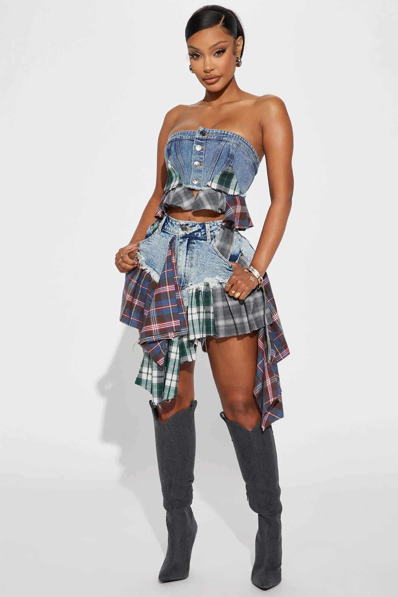 Rad In Plaid Skirt - Medium Wash