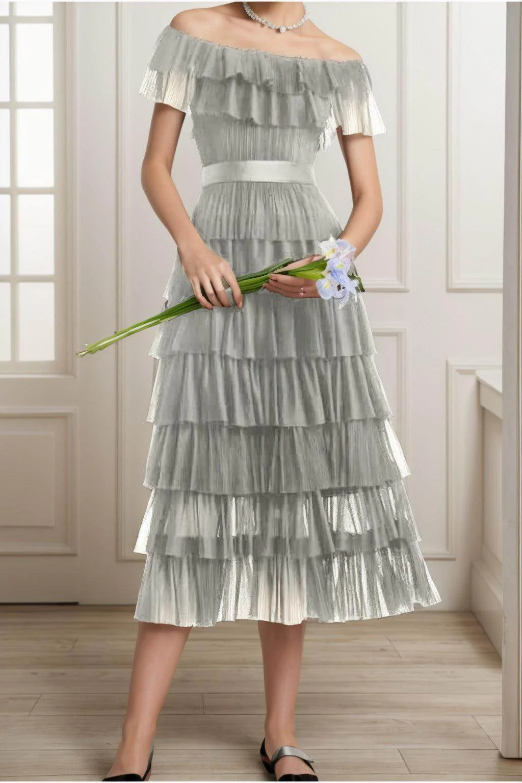 A-Line Tea Length Tulle Graduation Dresses CS0557