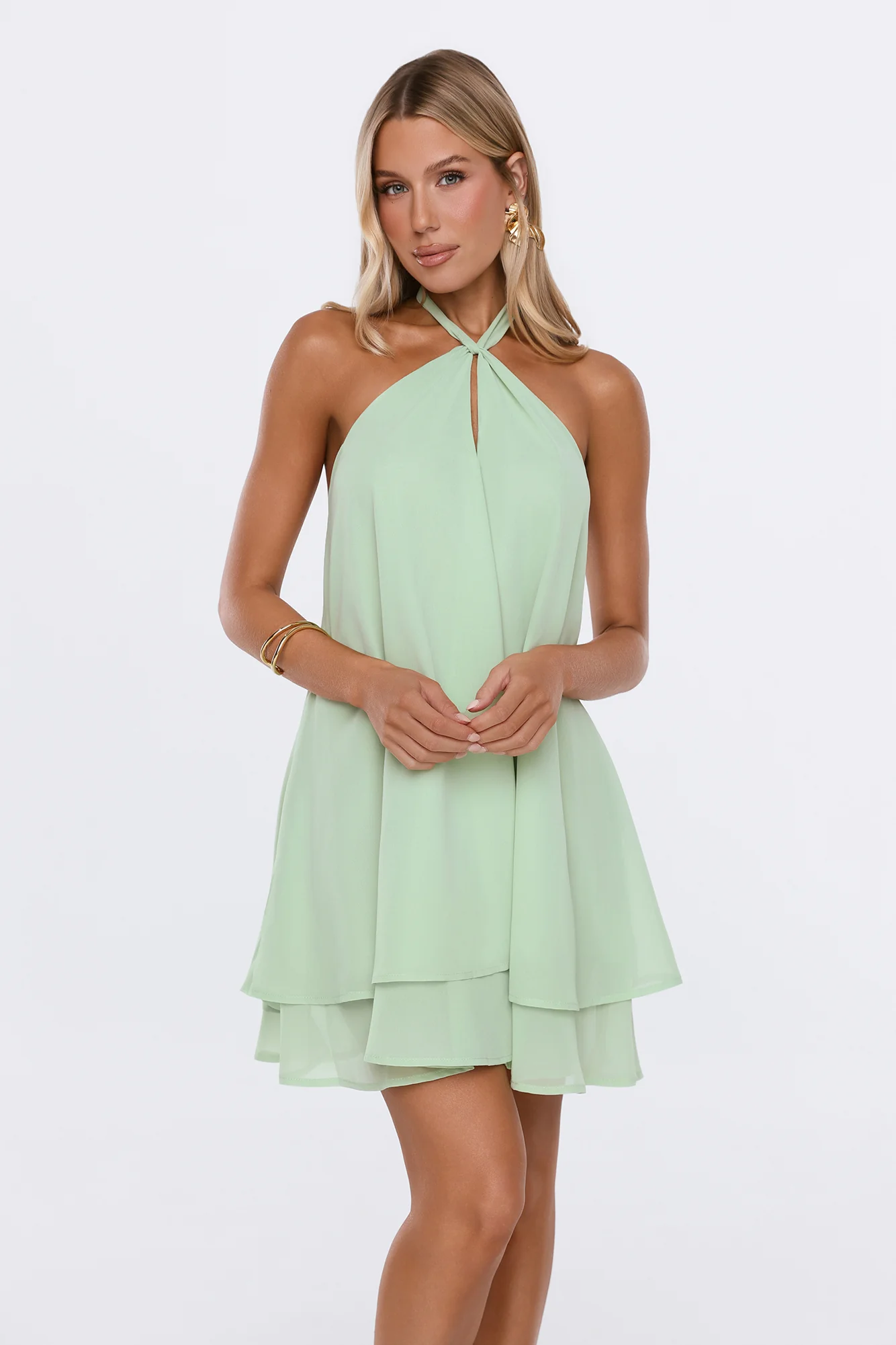 Lucky Charm Halter Mini Dress Mint