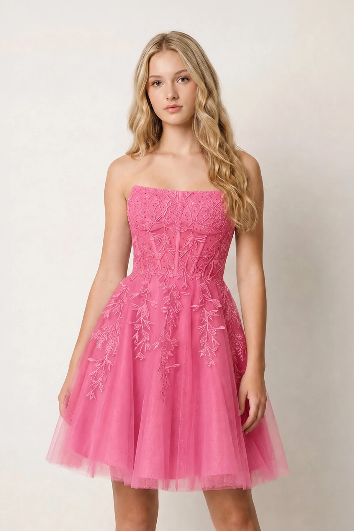A-Line Tulle Lace Homecoming Dress with Appliques