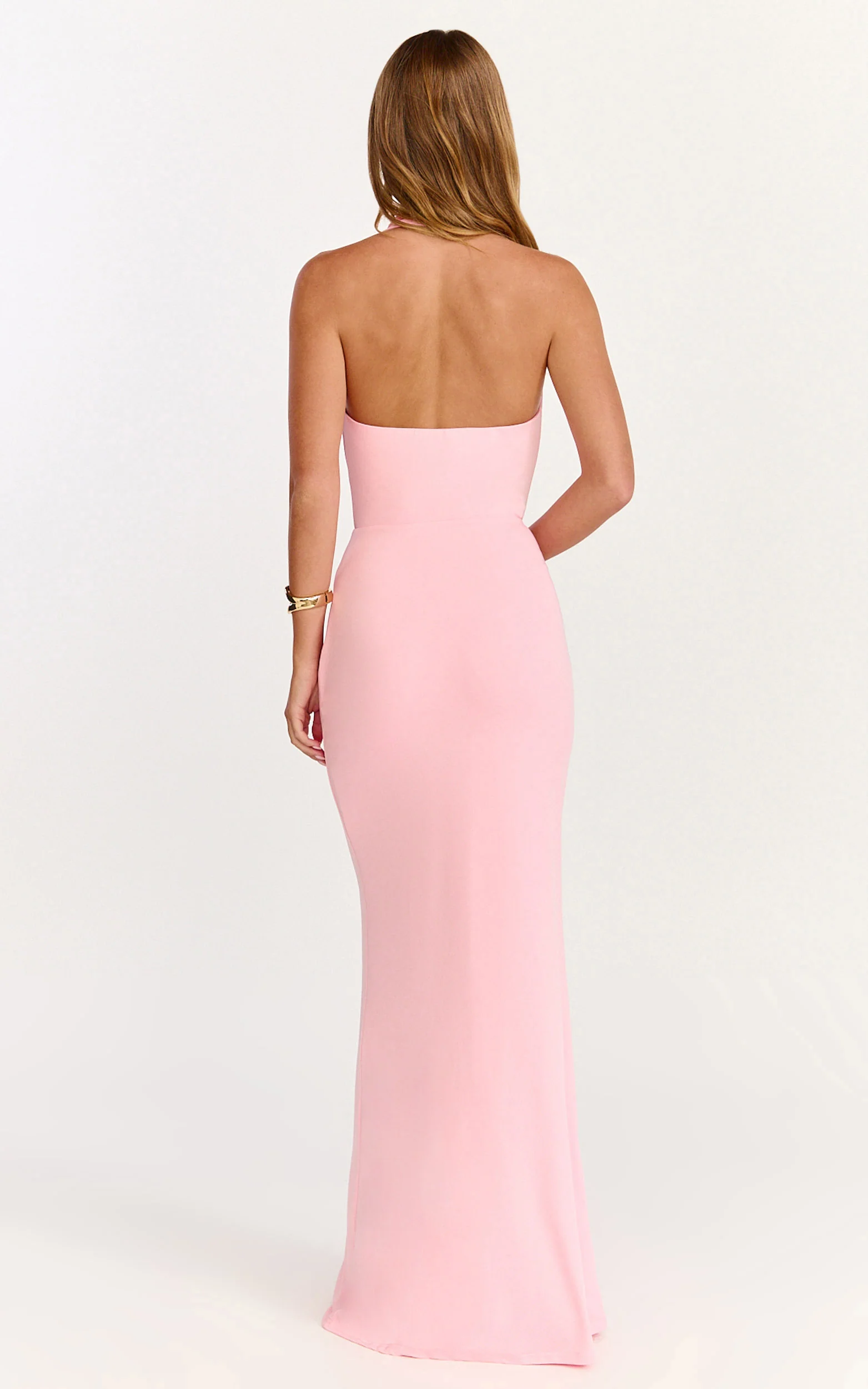 Sylvana Maxi Dress - Cowl Halter Neck Bodycon Dress in Baby Pink