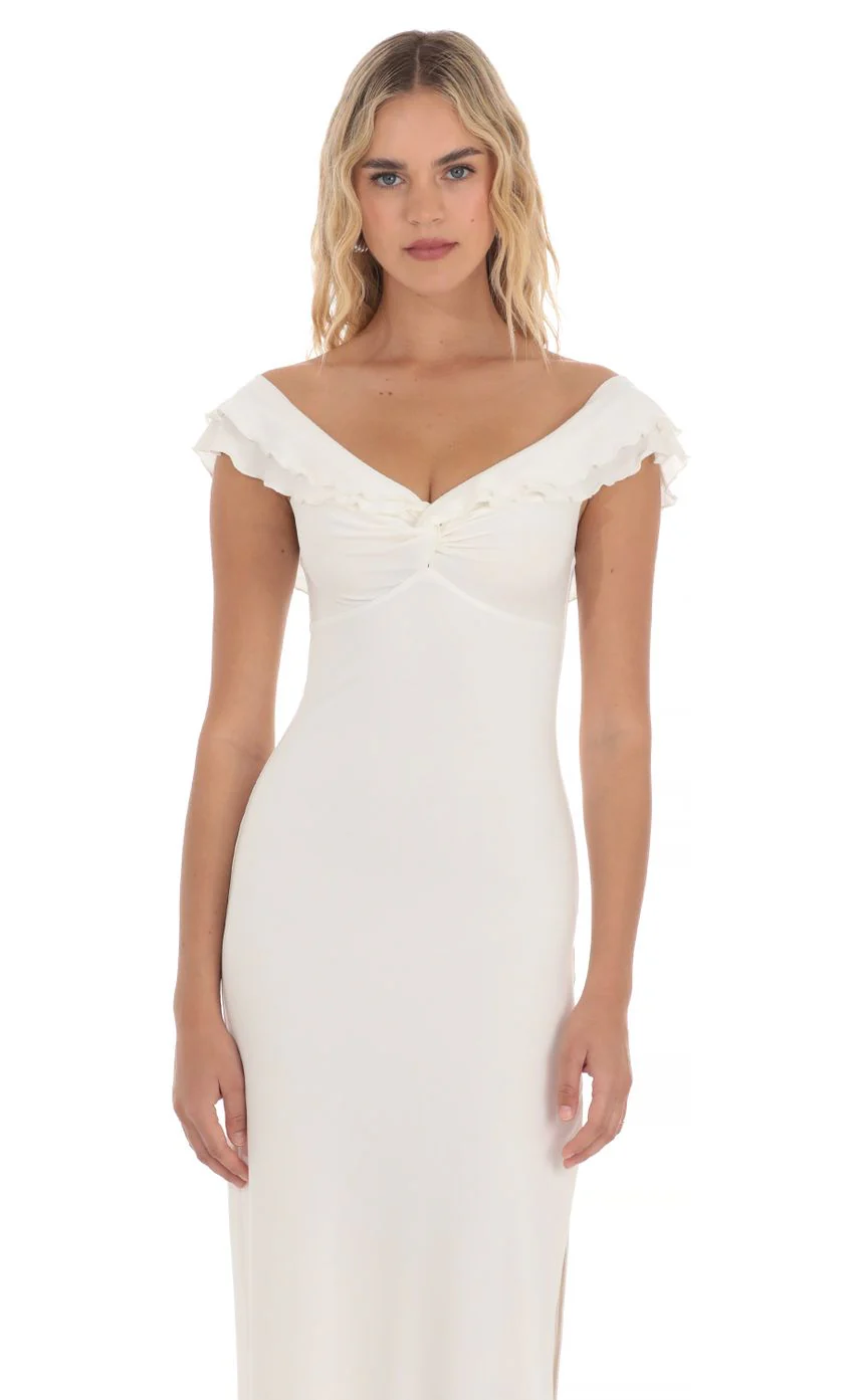 Off Shoulder Twist Maxi Dress in White - luluinthesky