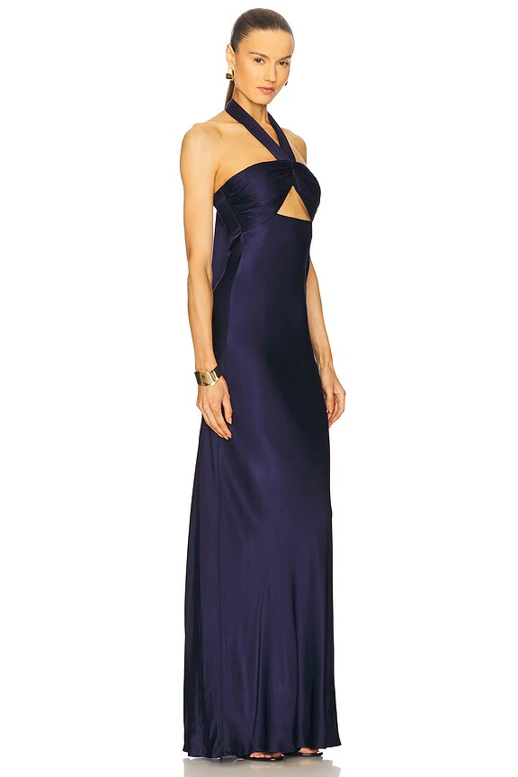 La Lune Ruched Halter Maxi Dress