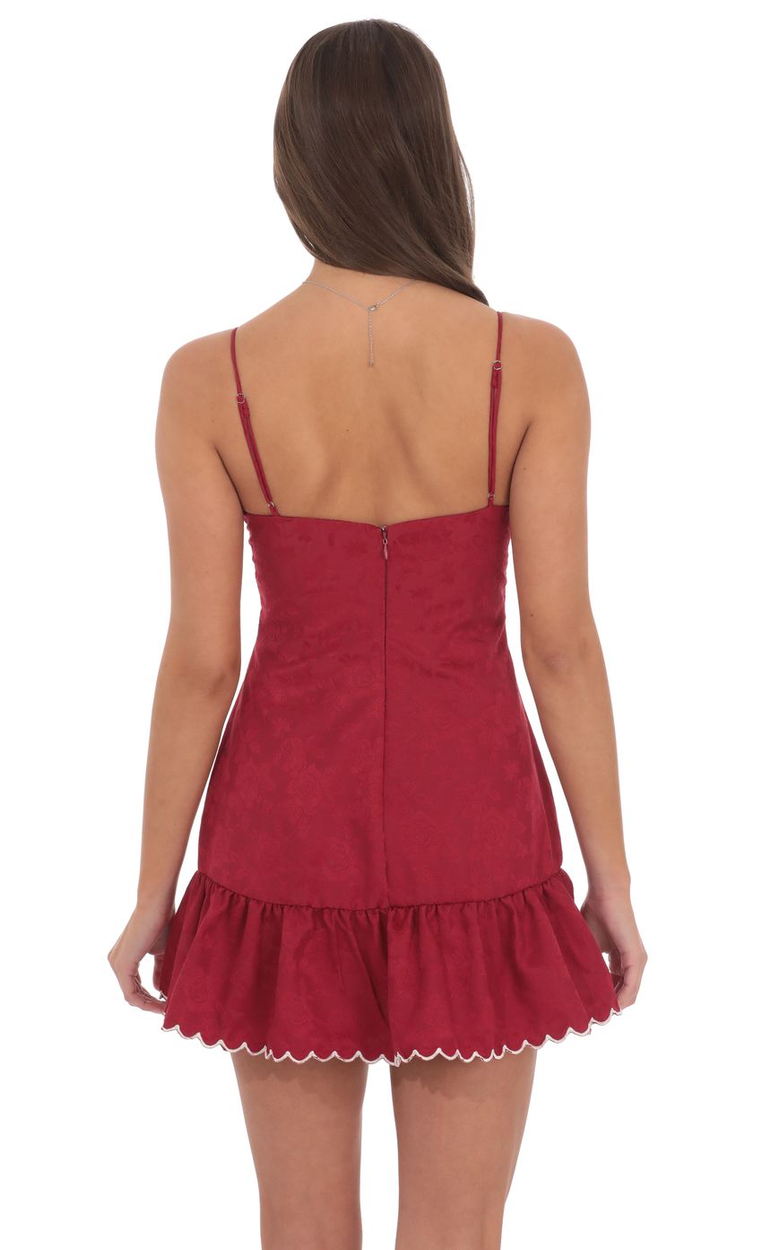 Jacquard Scallop Ruffle Dress in Red