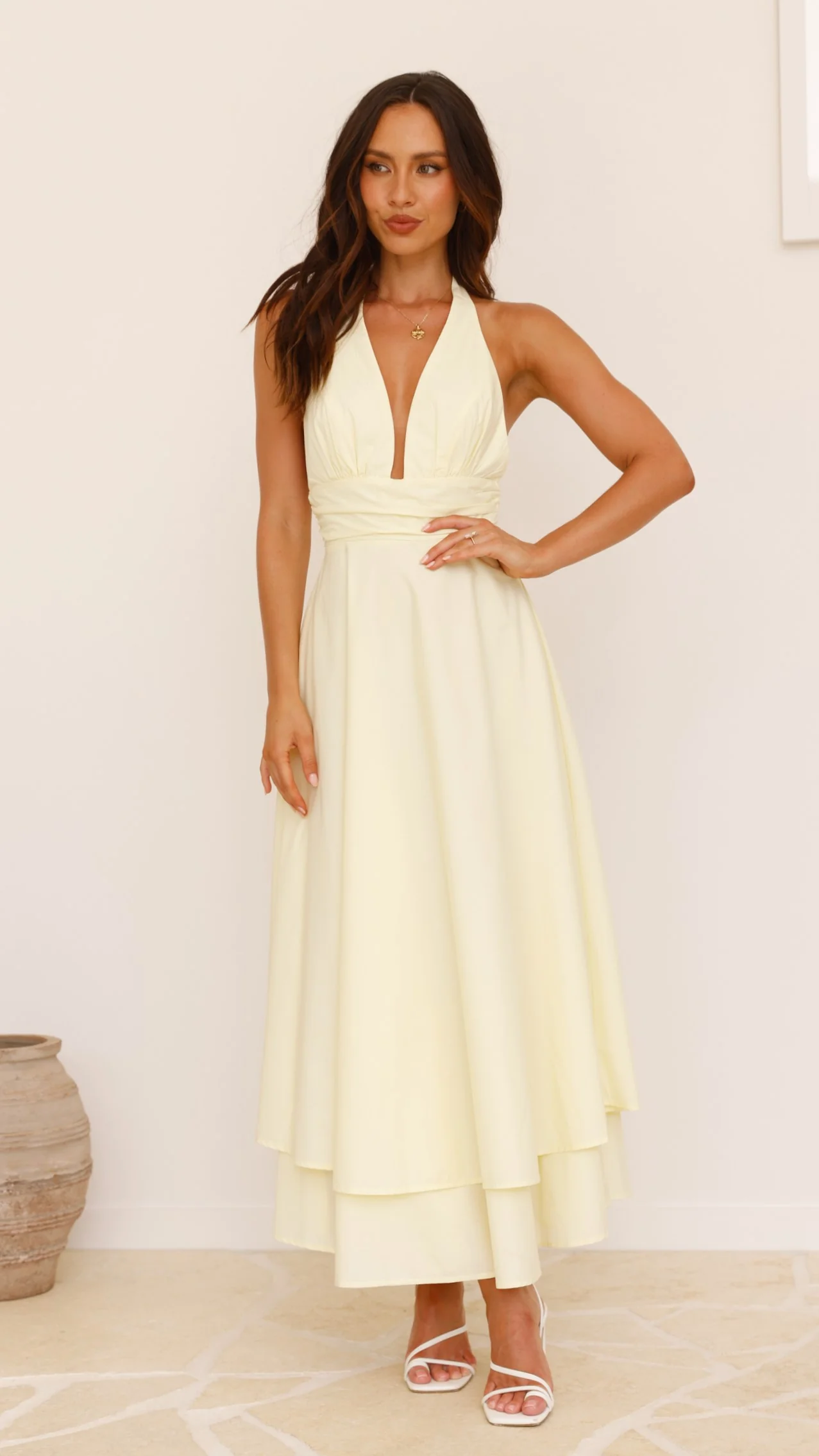 Kathy Halter Neck Maxi Dress - Lemon - luluinthesky