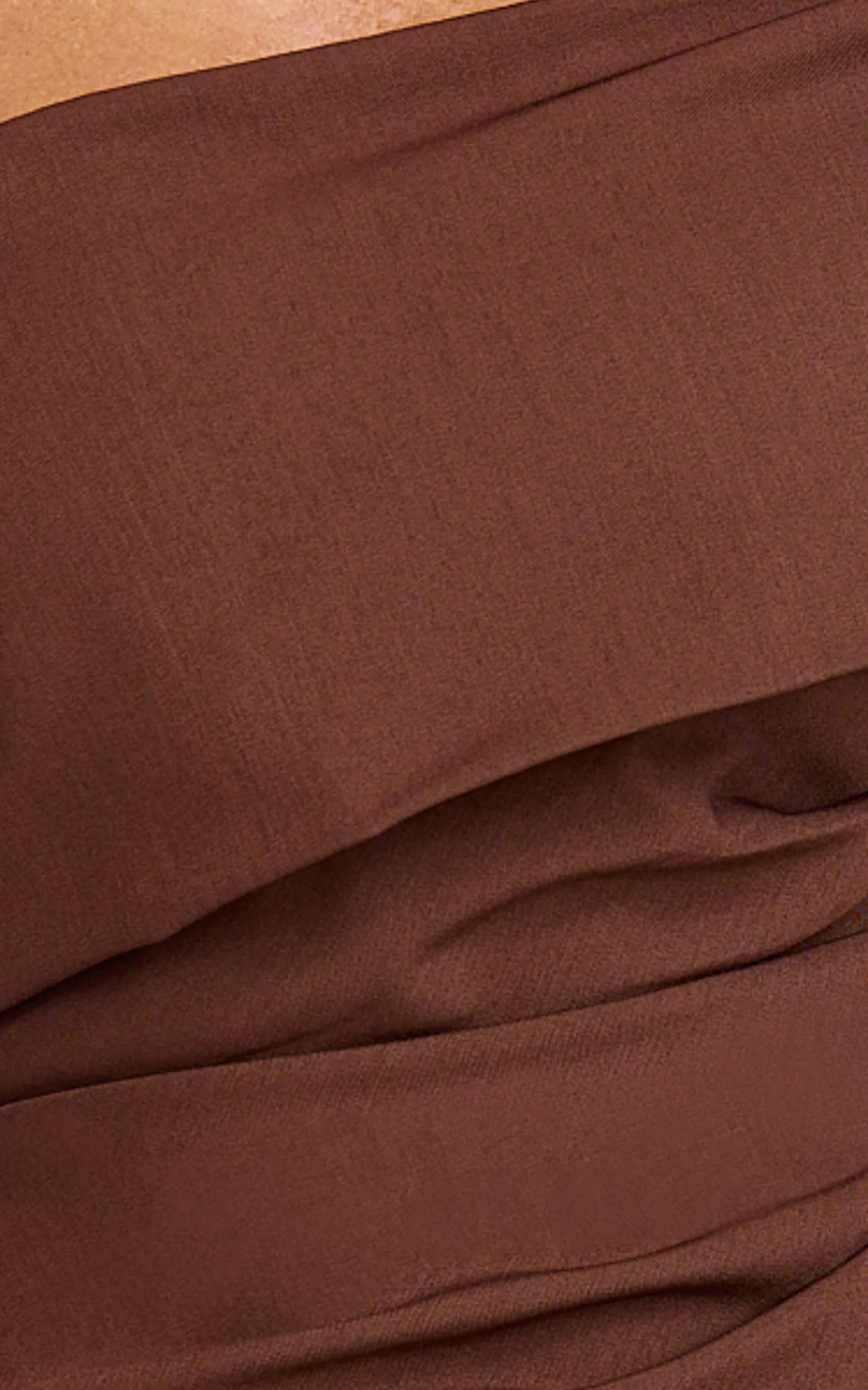 Pearce Maxi Dress - Gathered One Sleeve Bodycon Dress in Brown