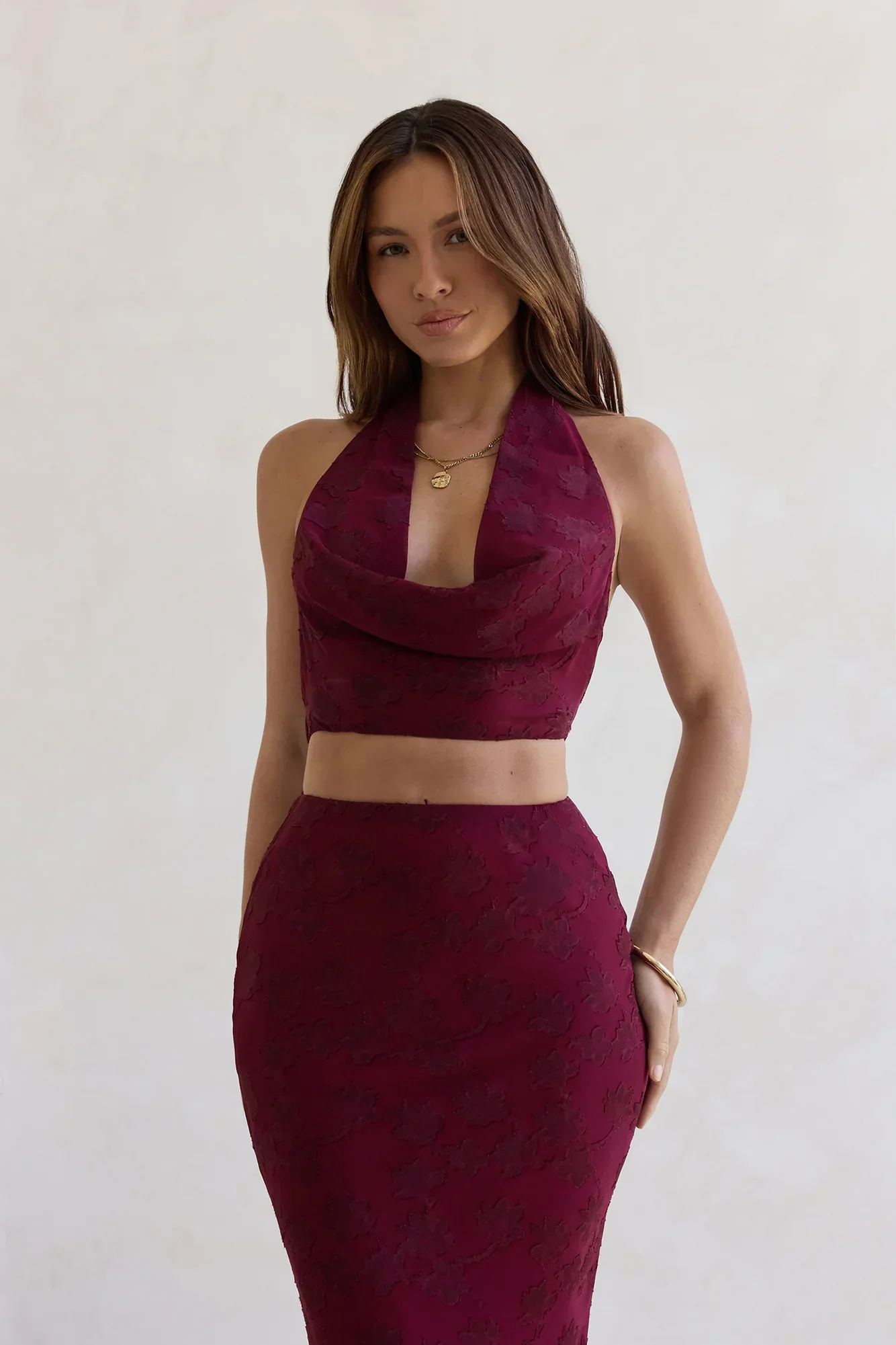 She's The Flame Halter Crop Top Wine