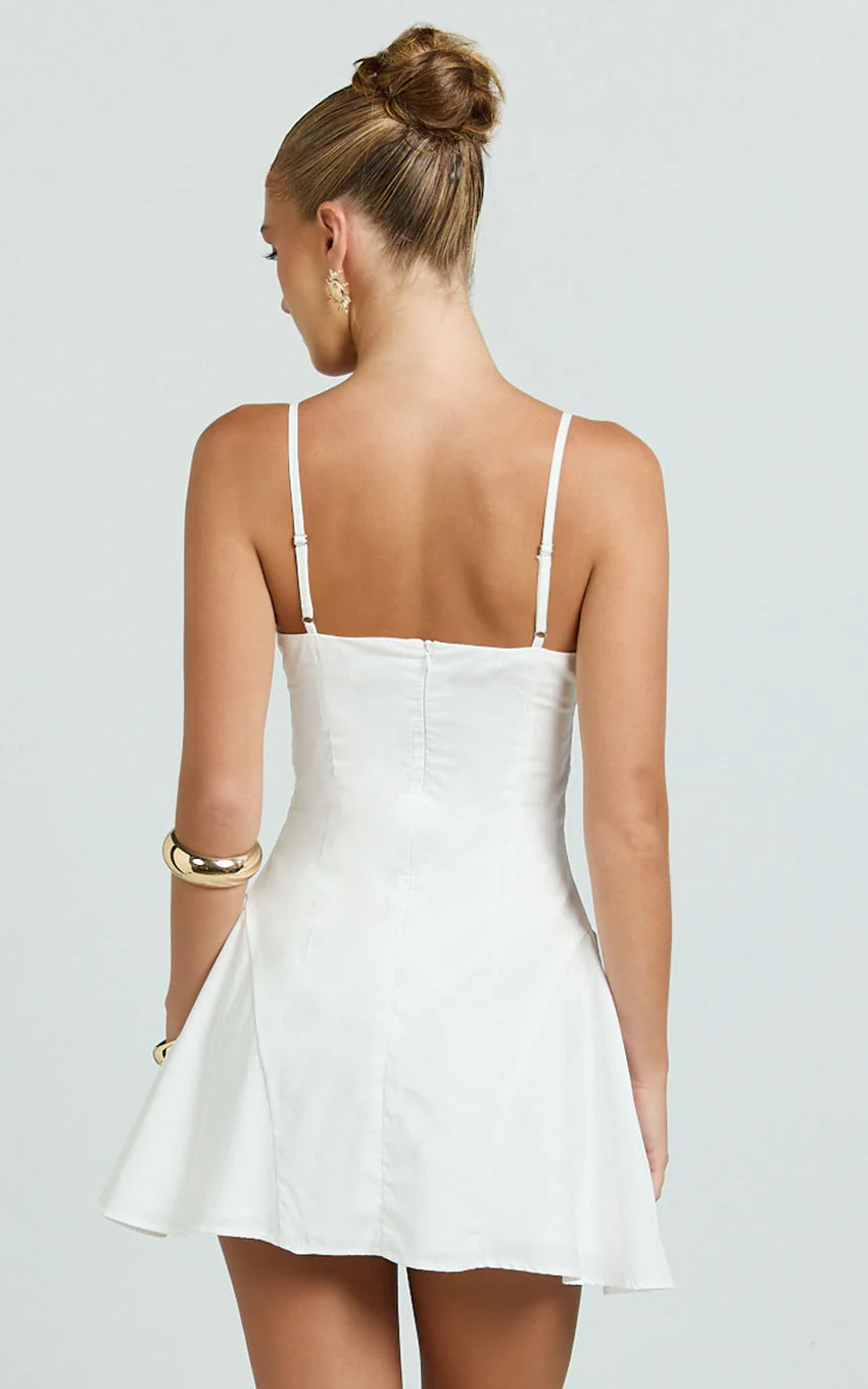 Monet Mini Dress - Button Down Ruched Front Fit And Flare Dress in Off White - luluinthesky