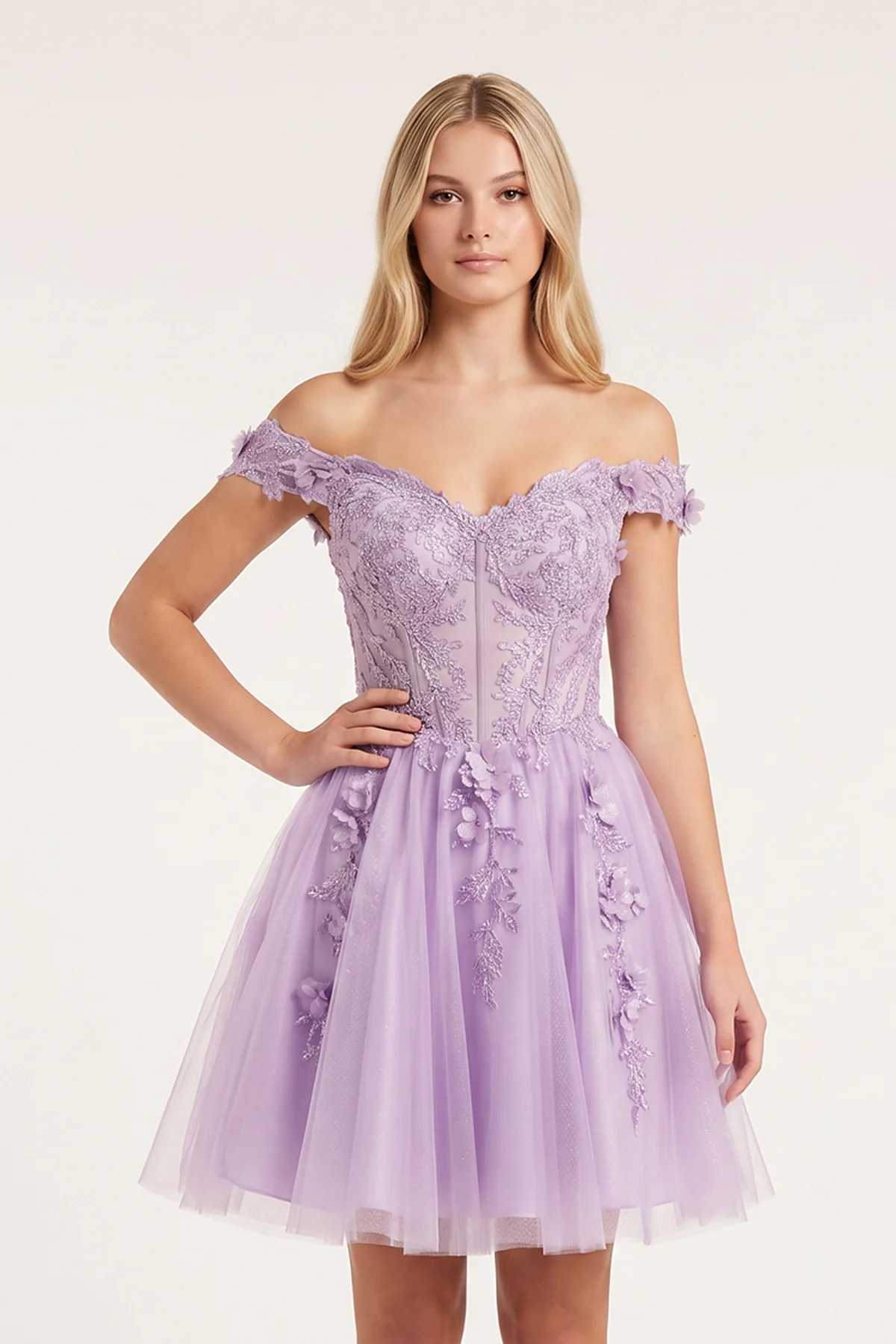 Green Off-the-Shoulder Beaded Appliques A-Line Homecoming Dress