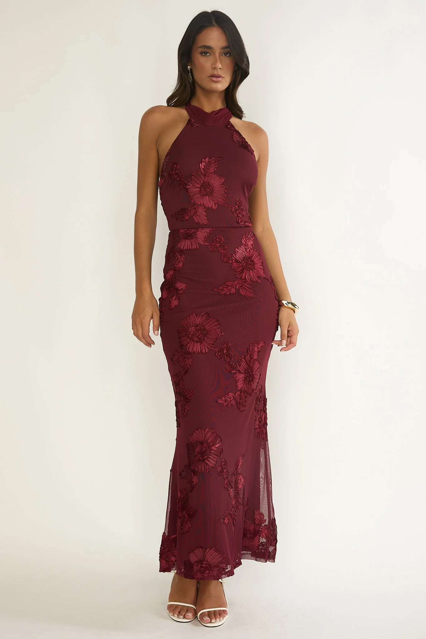 Shana Halterneck Maxi Dress Embellished Wine