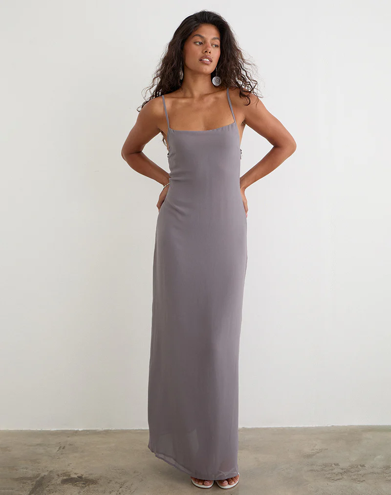 Arunima Maxi Dress in Chiffon Lilac Grey