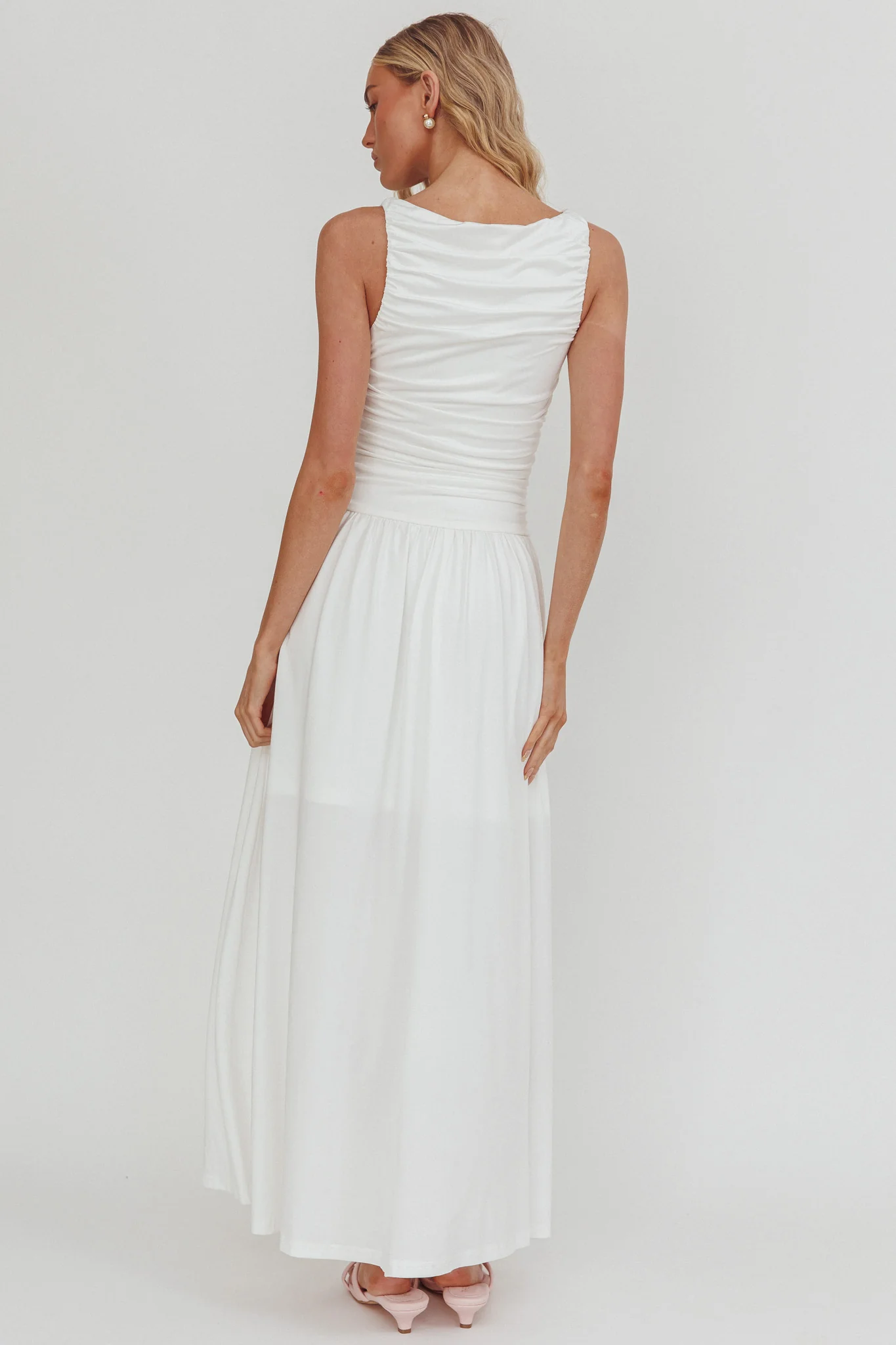 Dalayla Sleeveless Ruched Maxi Dress White