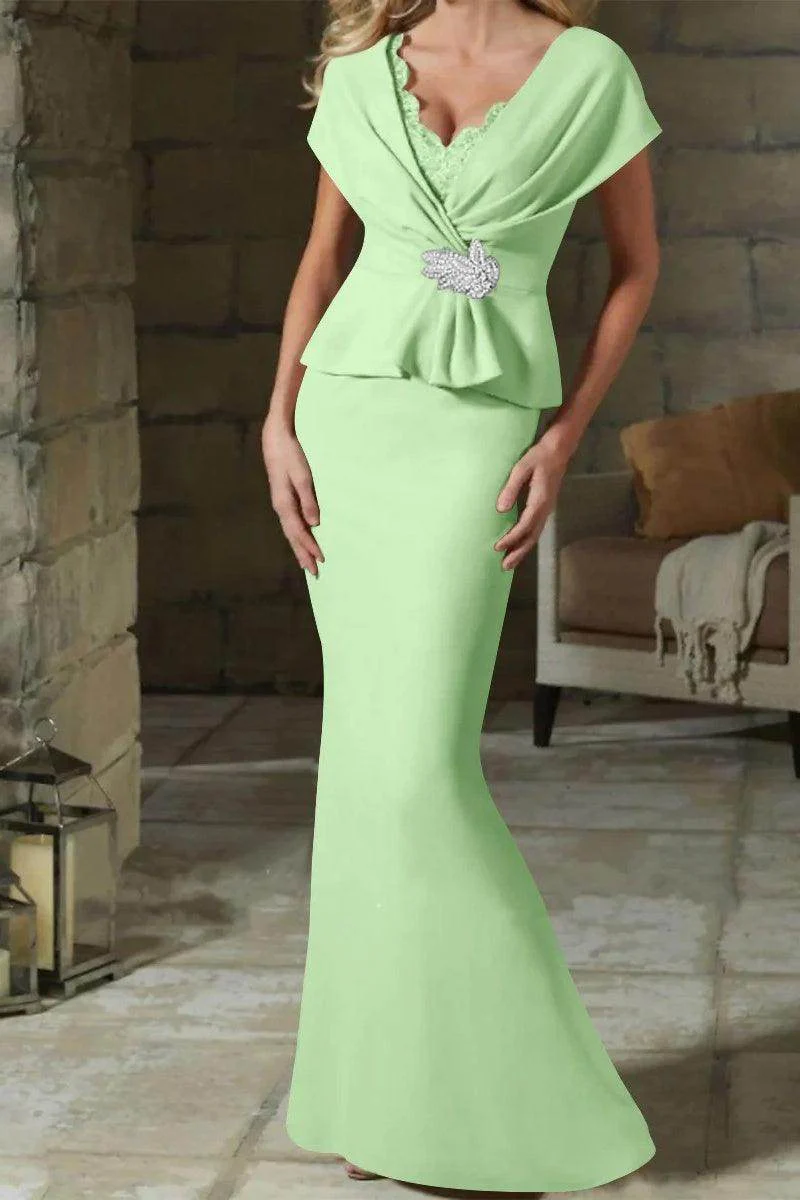 Sheath Column V Neck Mother of the Bride Dresses with Belt CM0346