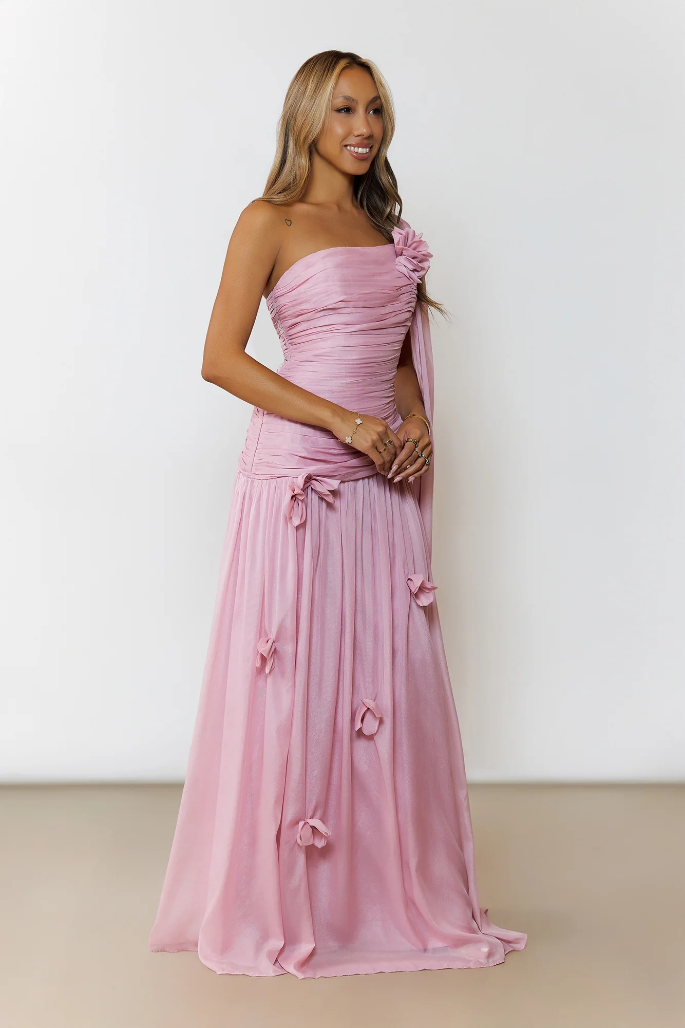 Silver Breeze One Shoulder Maxi Dress Pink