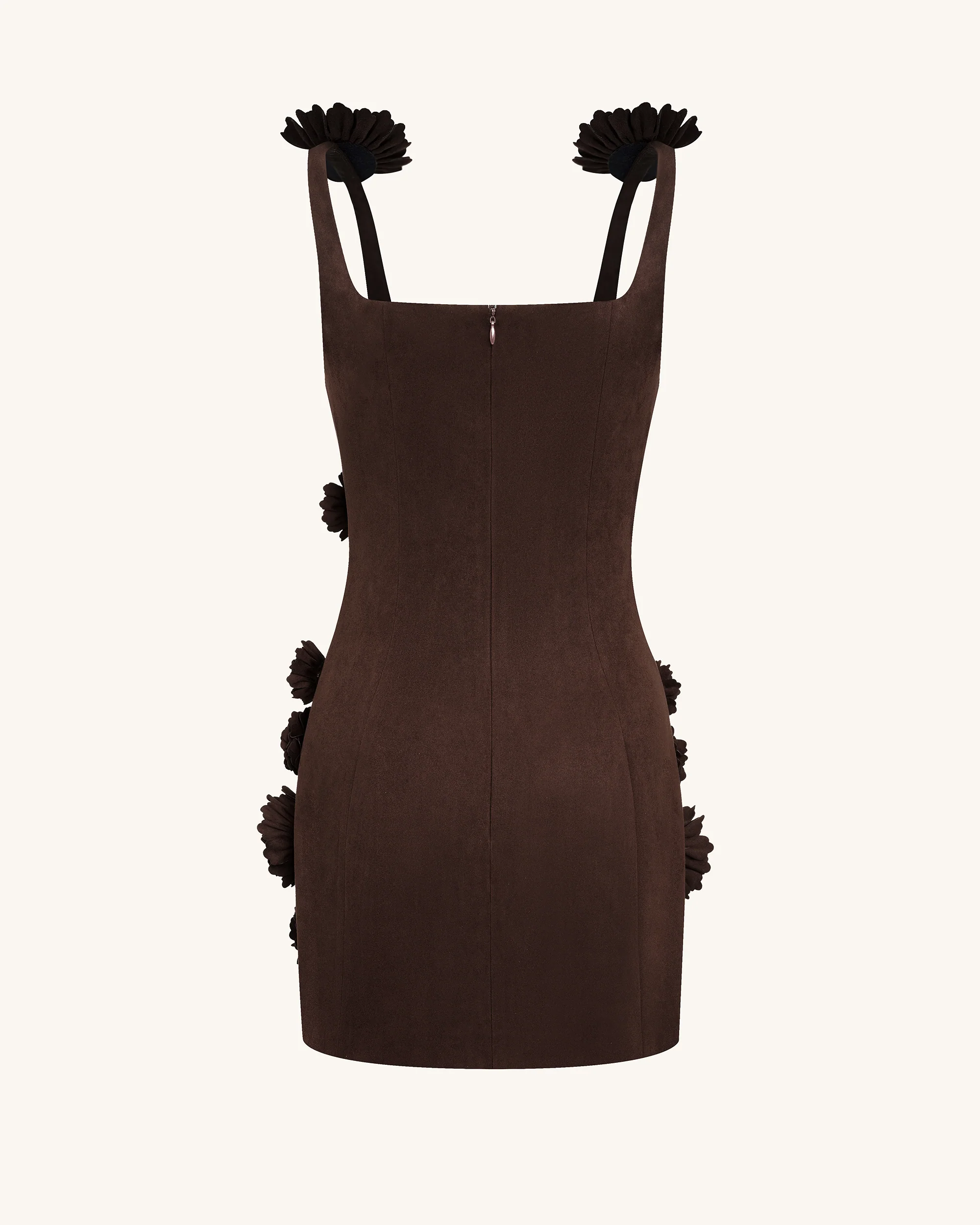 Elaina Rosette Applique Mini Dress - Chocolate Brown - FASHION NOB