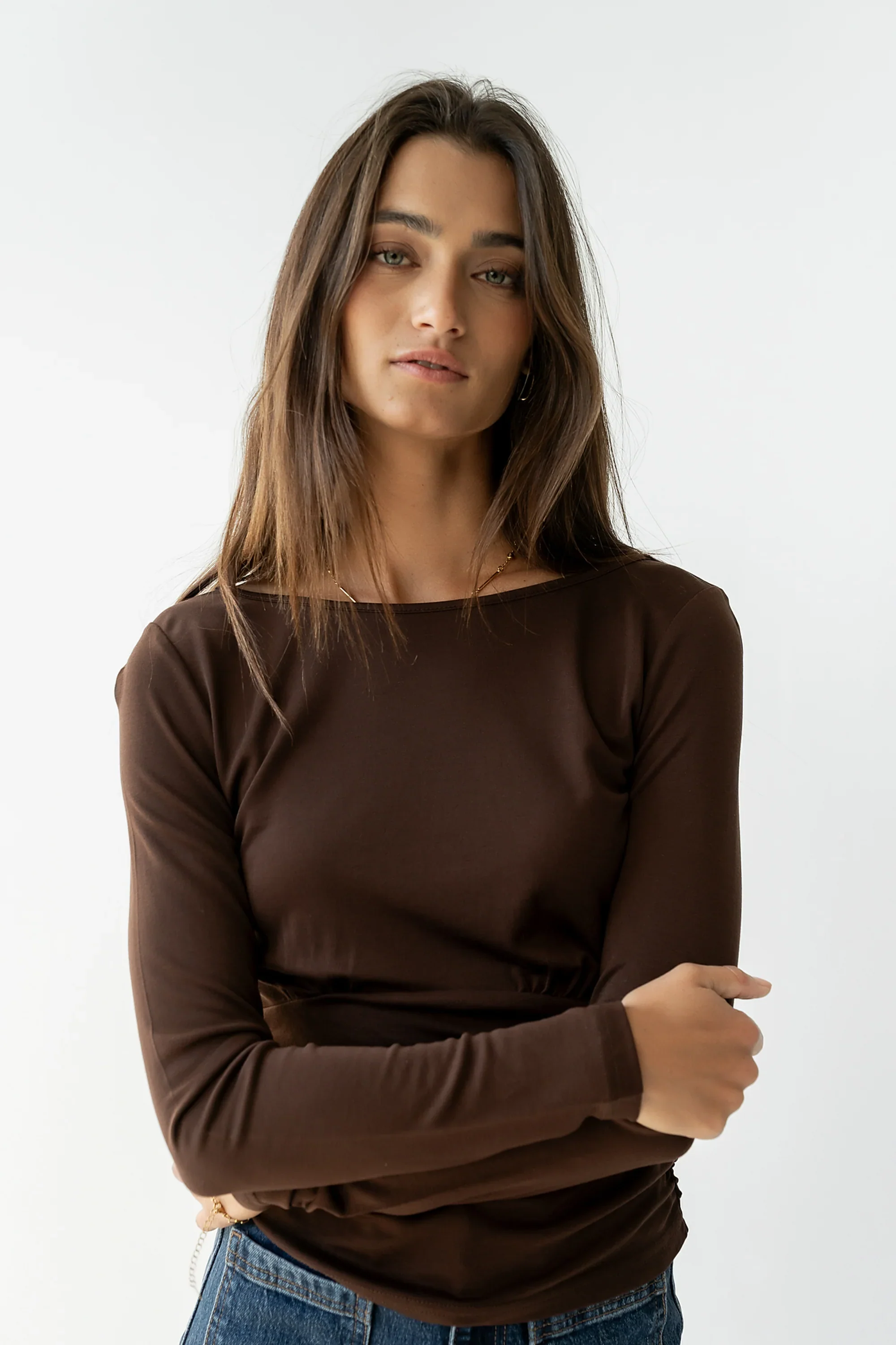Selena Ruched Top in Brown