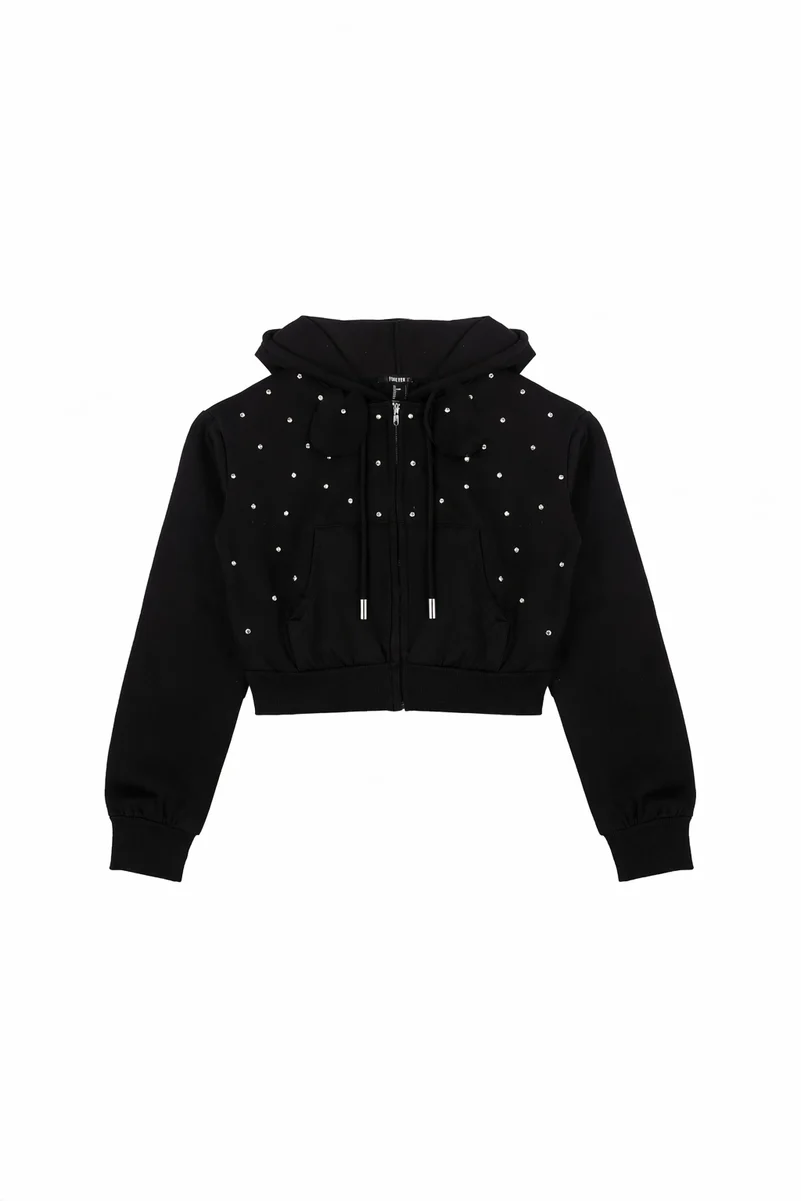 Cropped Embellished Hoodie