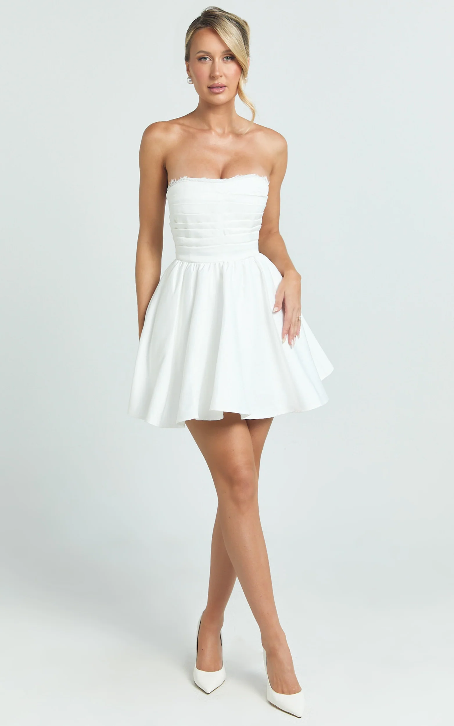 Bianca Mini Dress - Strapless Fit And Flare Dress in Ivory