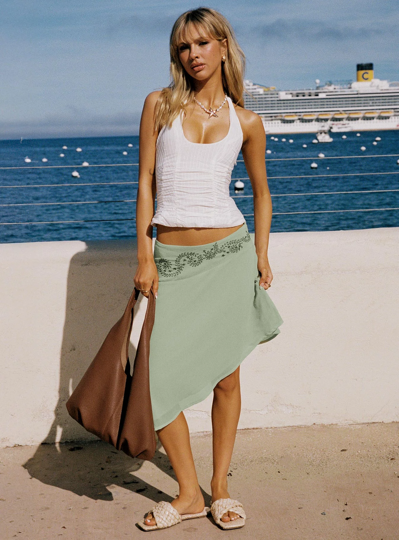 Pappilion Asymmetrical Midi Skirt Sage