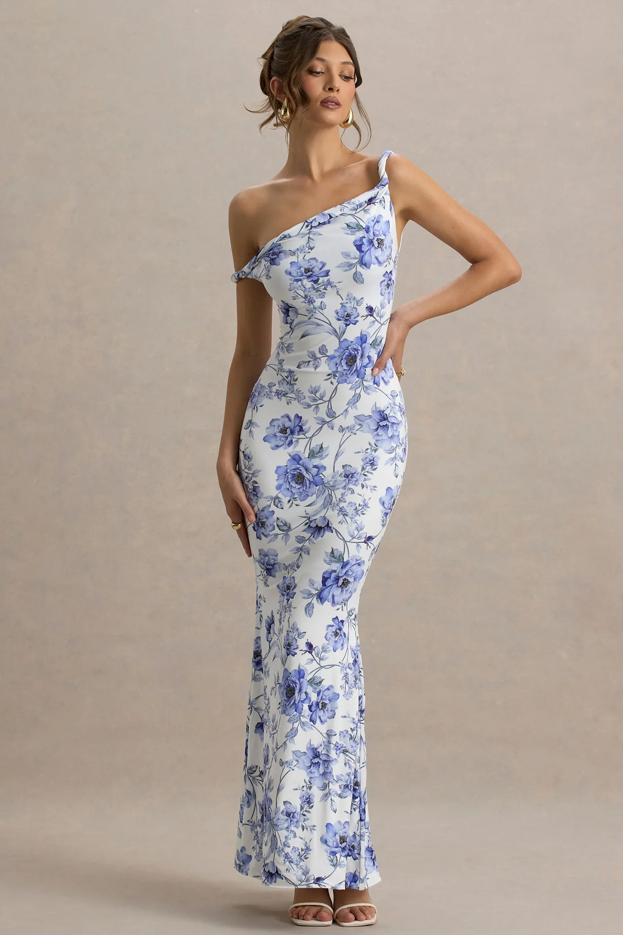 Lita | Blue Floral Twisted Asymmetric Maxi Dress