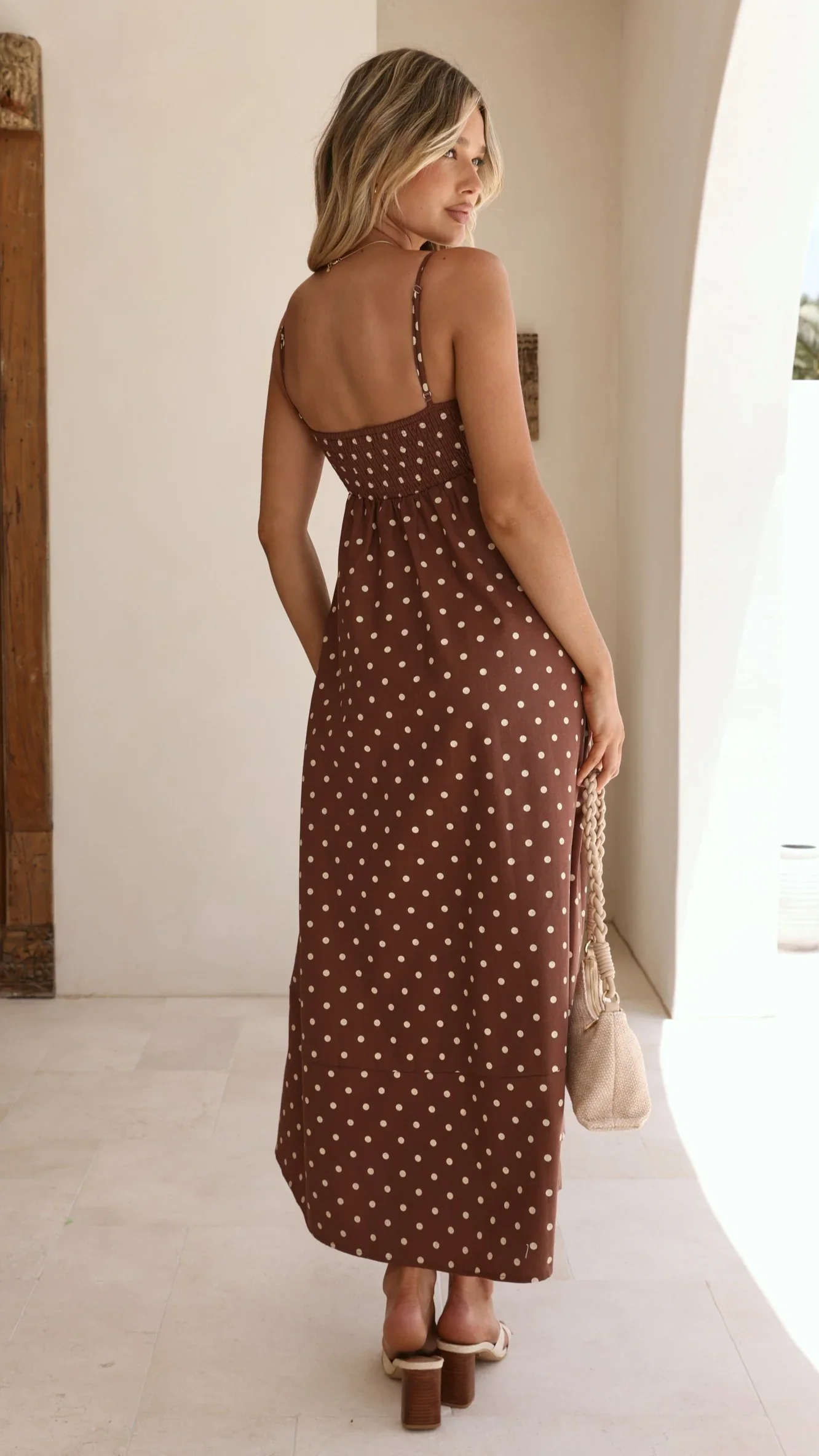 Elie Maxi Dress - Chocolate/Cream Polka Dot