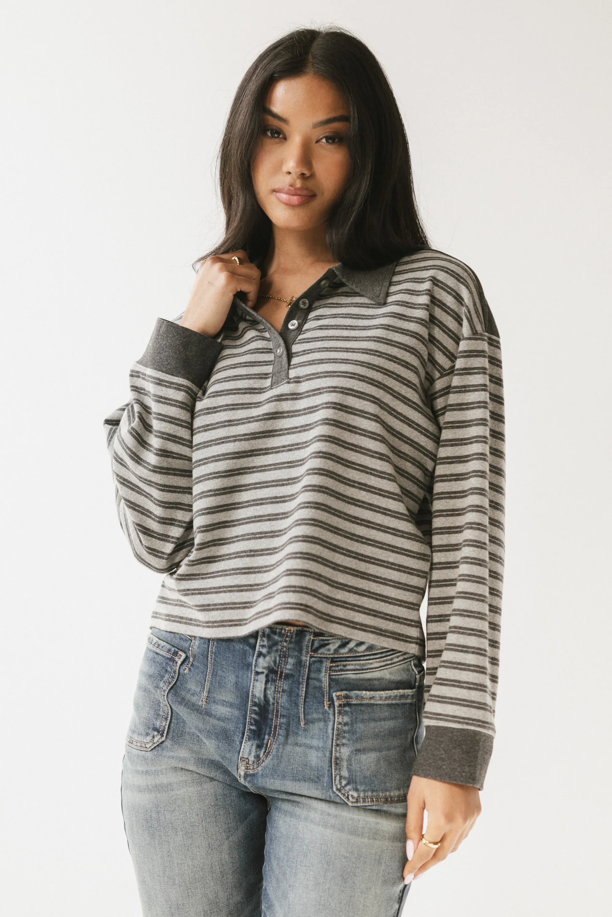 Kessie Striped Top in Grey
