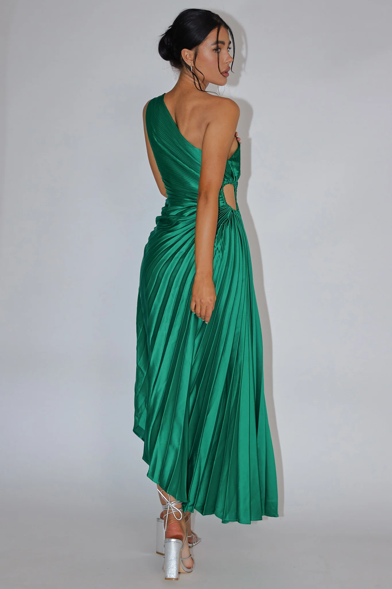 Brooklynn One-Shoulder Accordion Pleat Dress Kelly Green