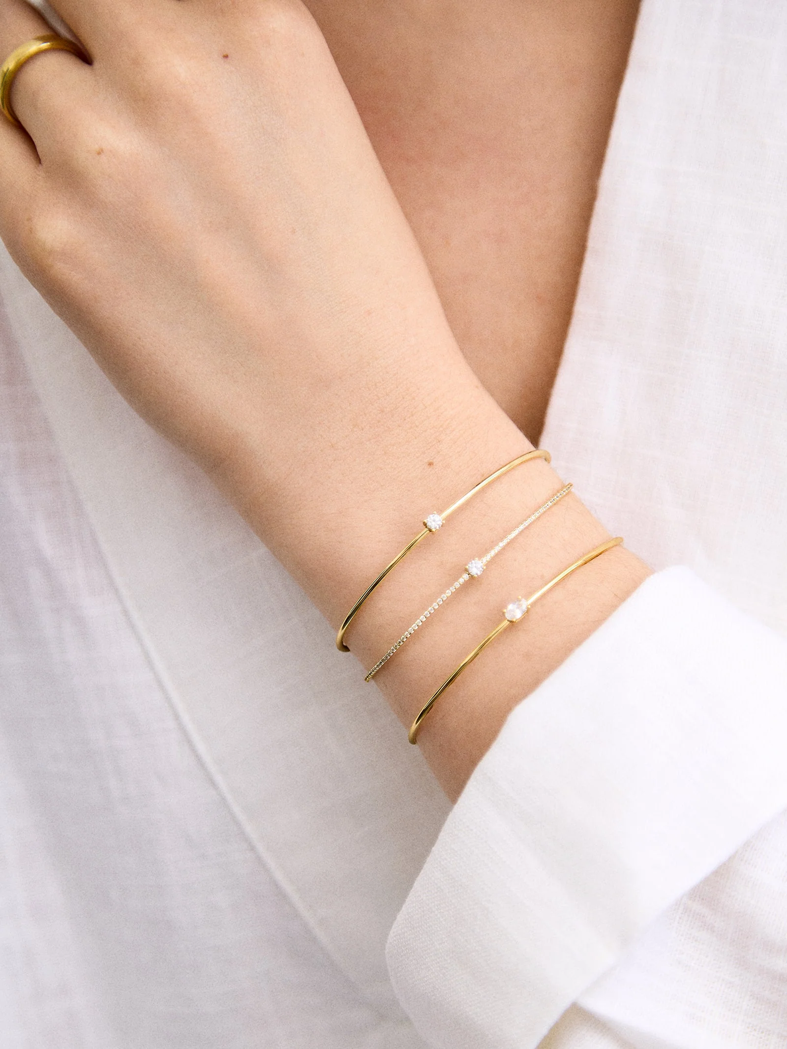 Valentina 14K Gold Cuff Bracelet - Gold Cuff, Oval Stone