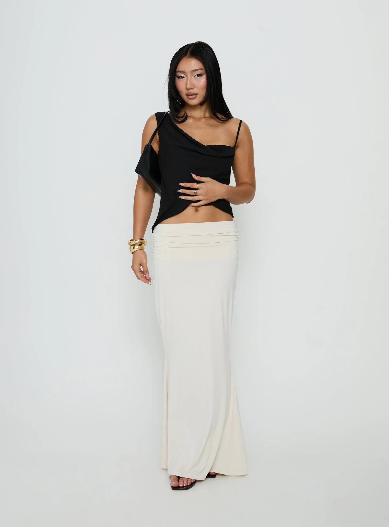 Liorah Foldover Waist Maxi Skirt Cream