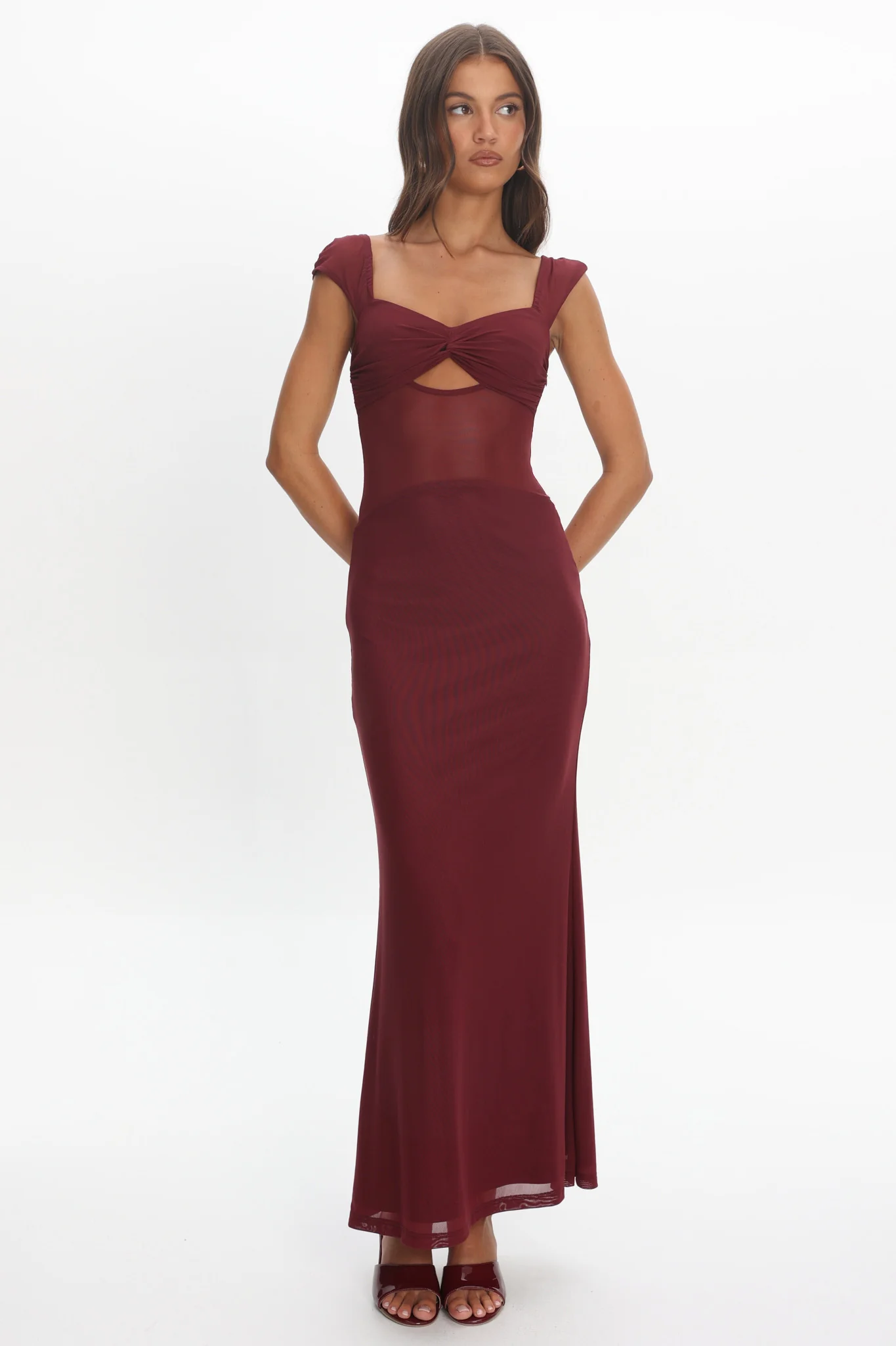 Renella Mesh Waist Maxi Dress Wine