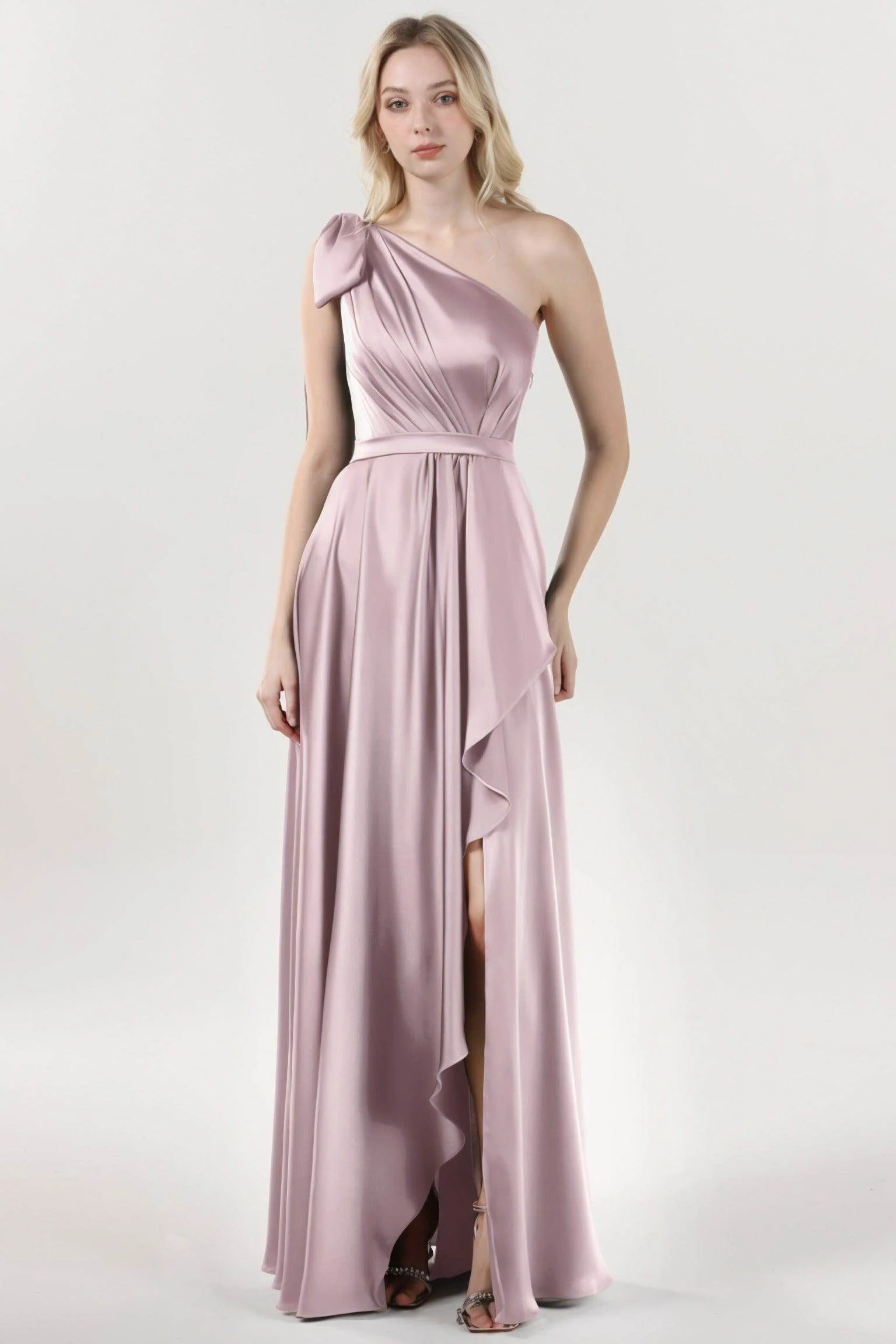 Asymmetrical Maxi Luxe Satin Bridesmaid Dress CS0603BM