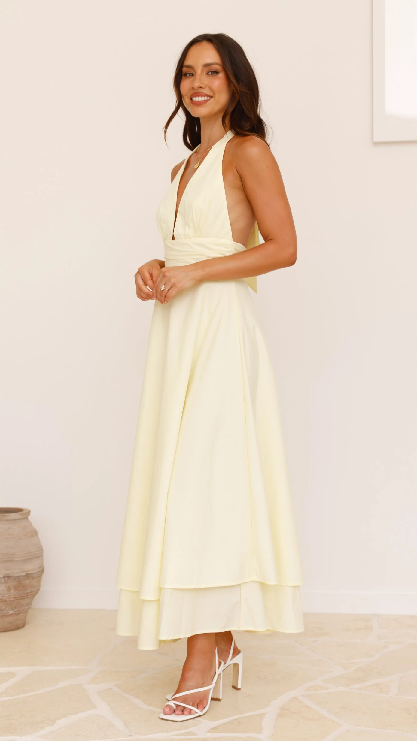 Kathy Halter Neck Maxi Dress - Lemon - luluinthesky