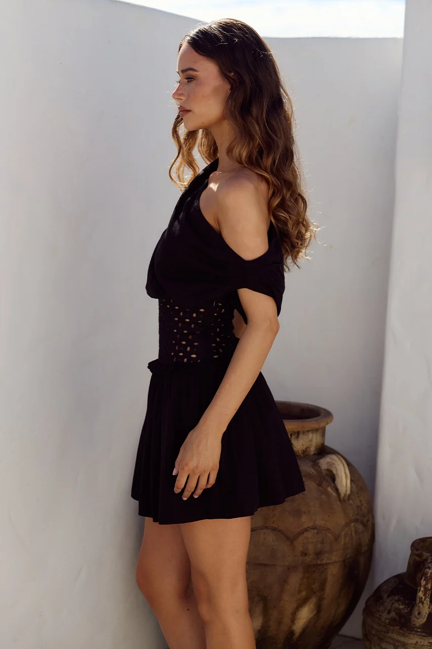 LIZZY ONE SHOULDER MINI DRESS - BLACK