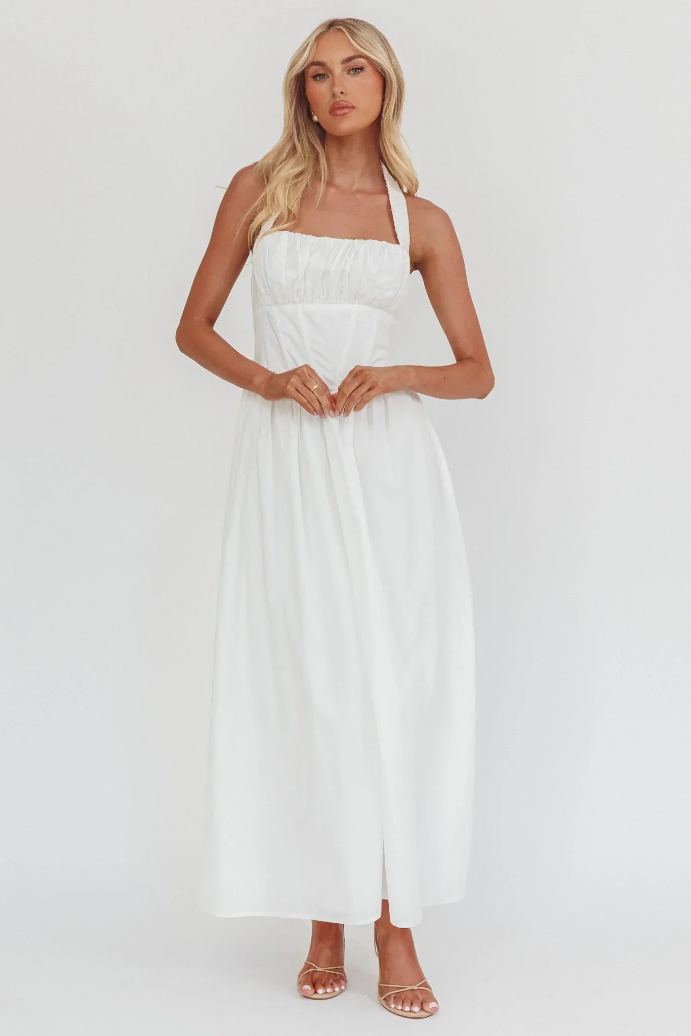 Irisa Elasticated Halter Maxi Dress White