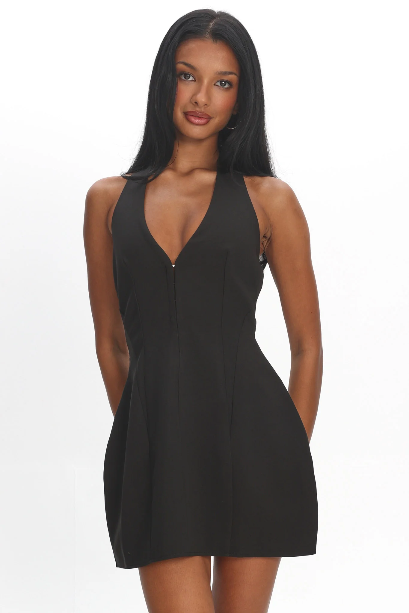 Elisabet Halter Neck Mini Dress Black - luluinthesky