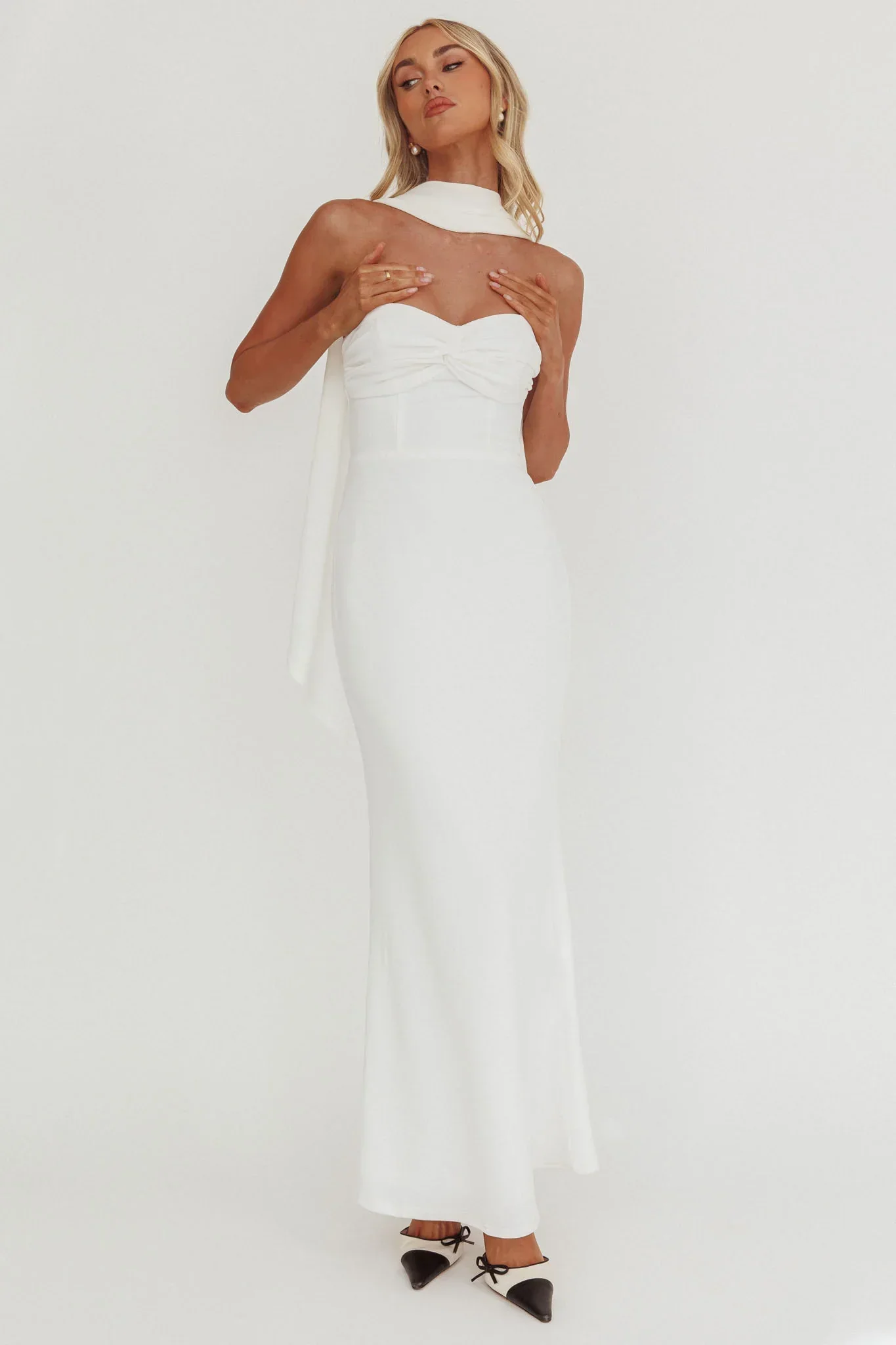 Of The Night Twist Bust Maxi Dress White