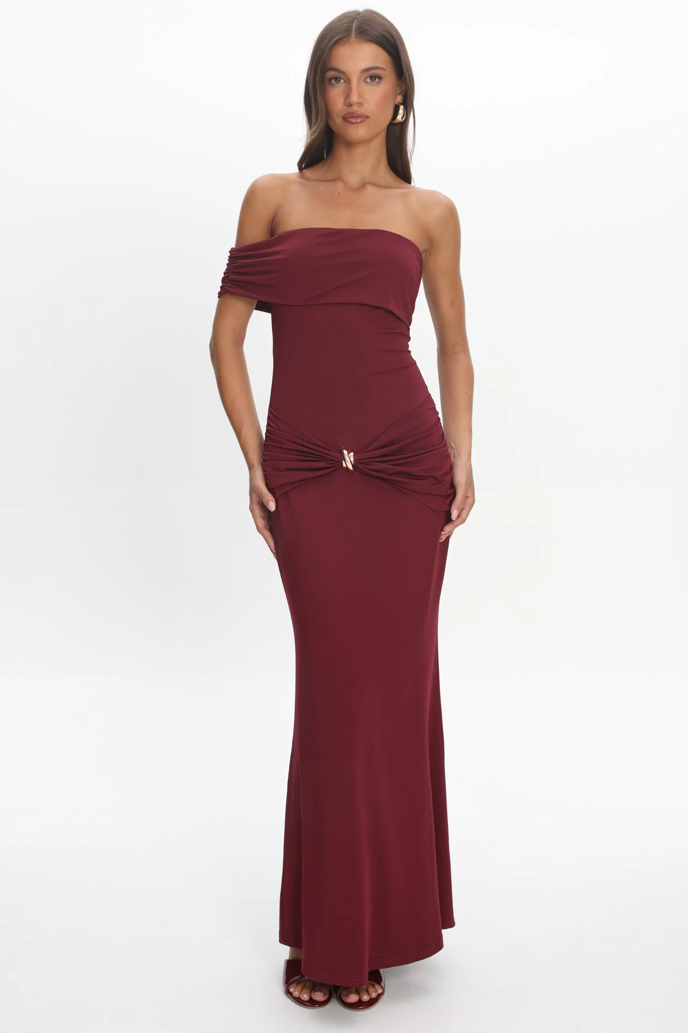 June Bloom One Sleeve Maxi Dress Plum