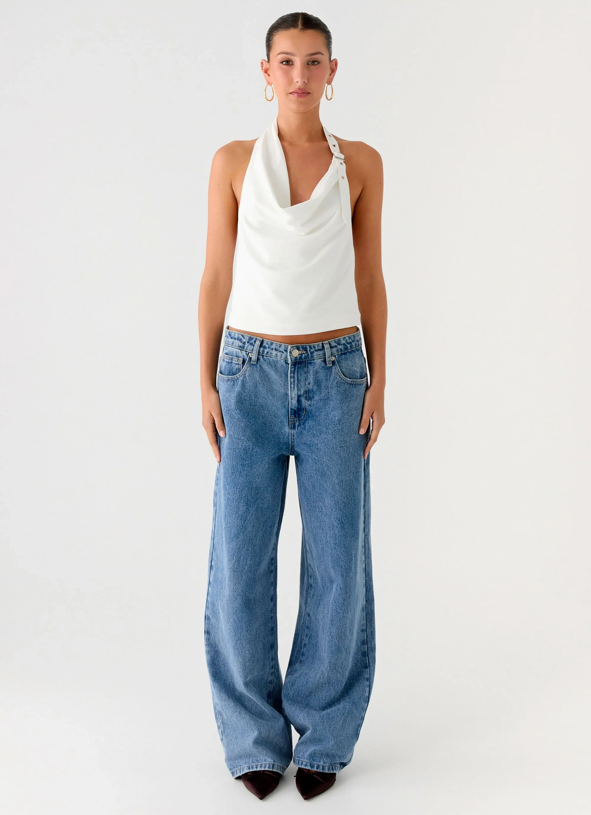 Zaylee Belt Cowl Top - White